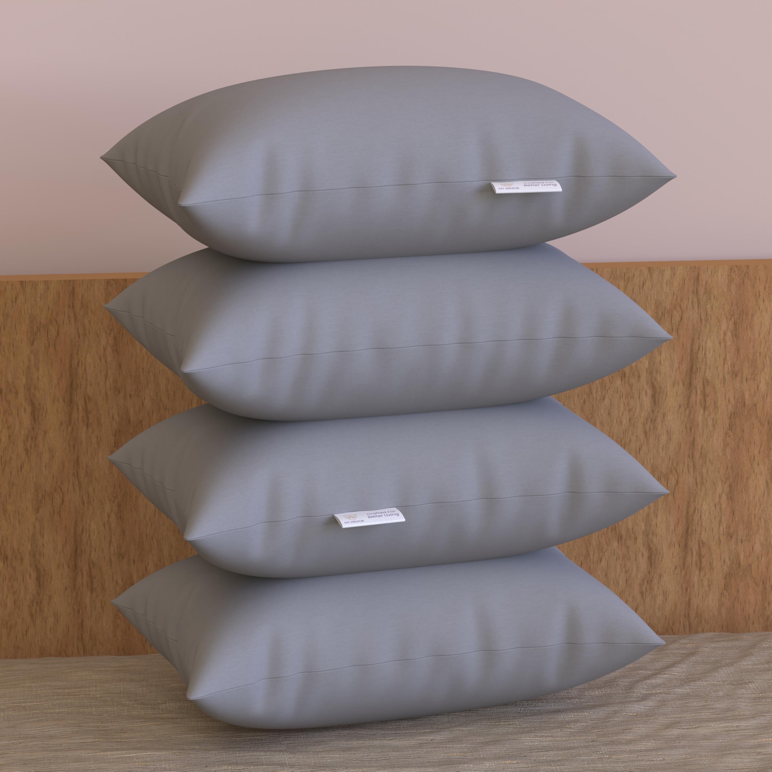 MY ARMOR Fill Adjustable Washable Hollow Fiber Sleeping Pillow Set - 16"x24" / 41x61 cm - Grey - Pack of 4
