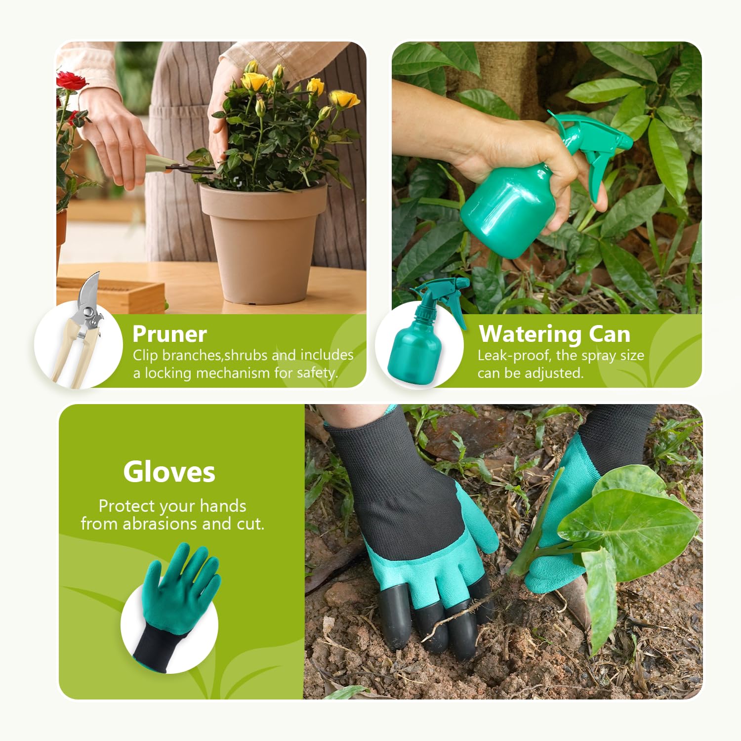 Juego de herramientas de jardinería de alta resistencia con bolsa organizadora de herramientas de jardín duradera, guantes de goma antideslizantes, juego de herramientas de jardín a prueba
