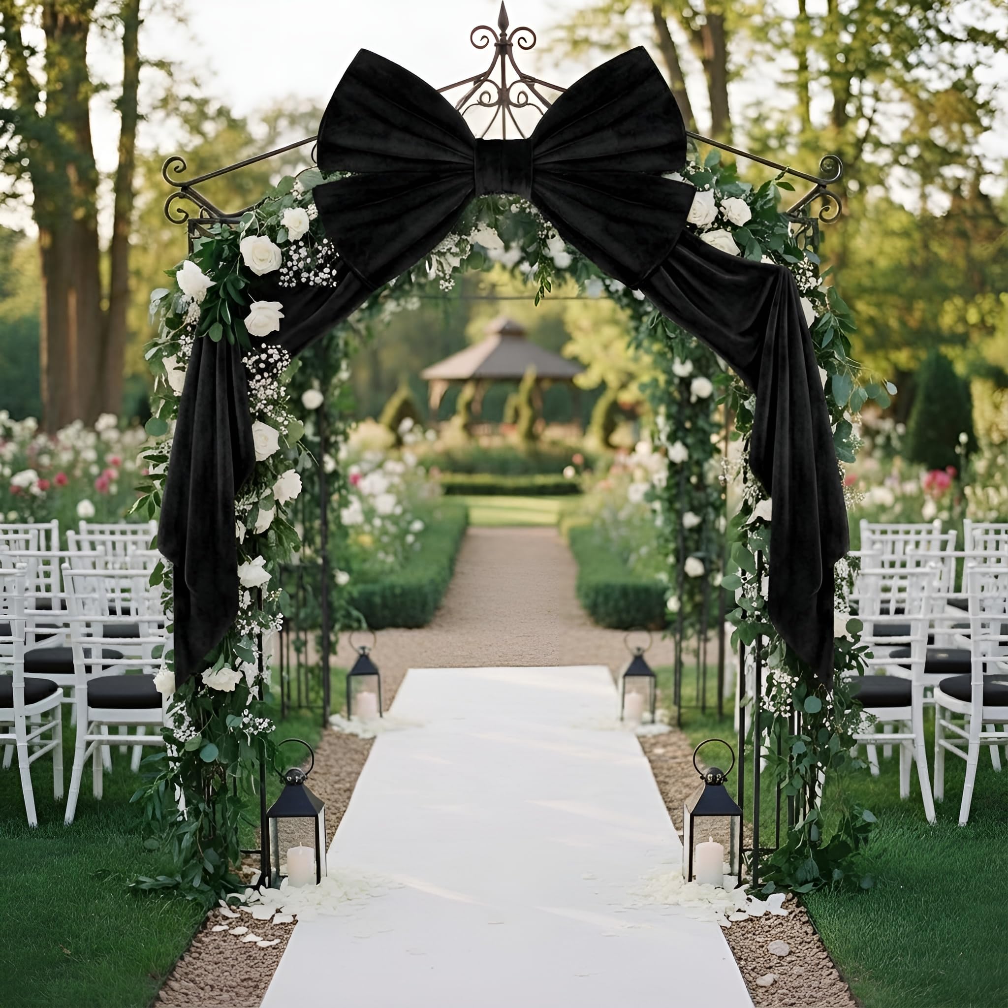 Giant Bow Decorations 40 x 80 Inch Big Bows with Long Streamers Extra Large Tie Velvet Decoration for Backdrop Door Wall Wedding Birthday Baby Shower Valentines Day Coquette Party(Black)