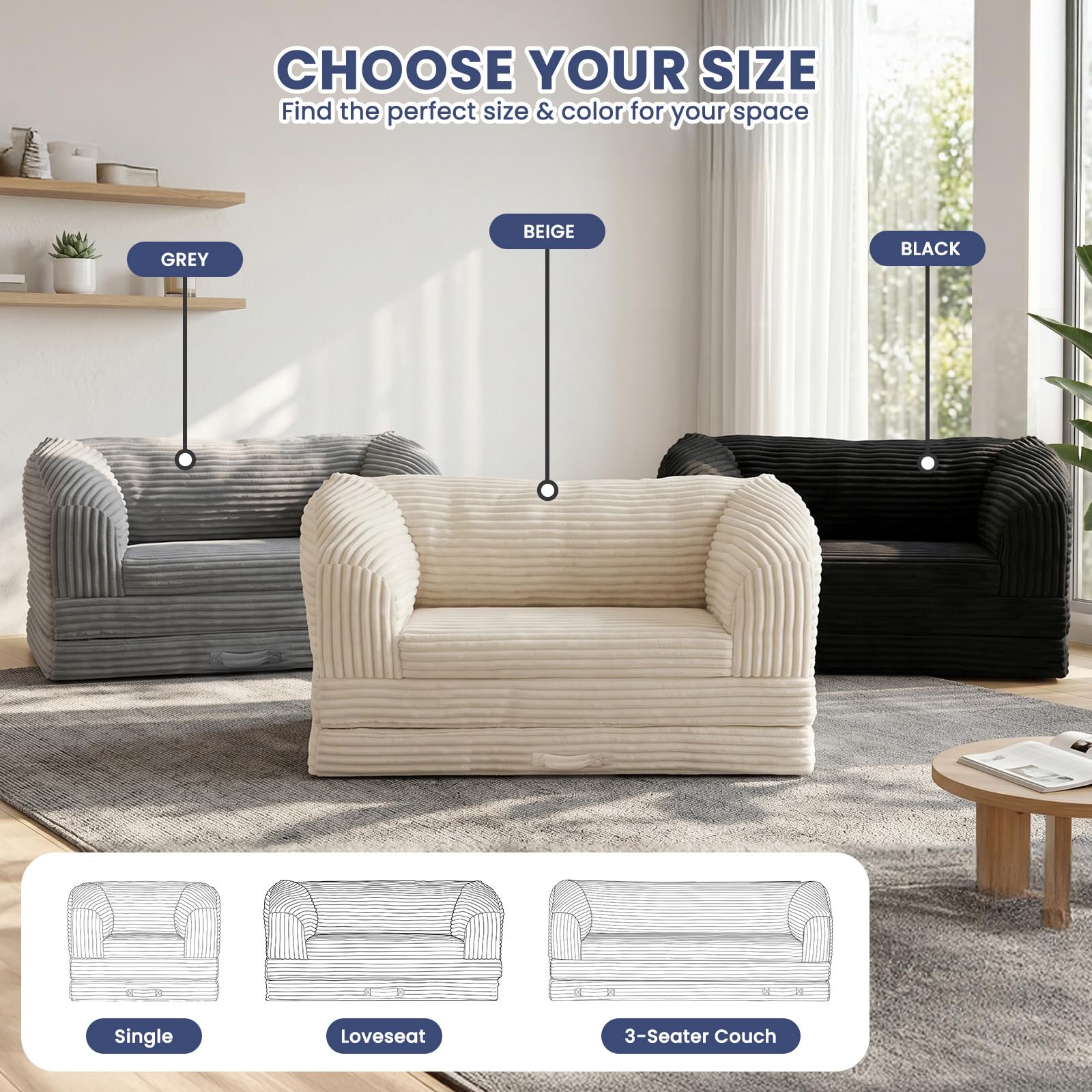 The Best Loveseat Couches in 2026 2 Loveseat 51 inch, 2-in-1 Convertible Tri-Folding Sofa Bed with Thick Backrest &a - product photo