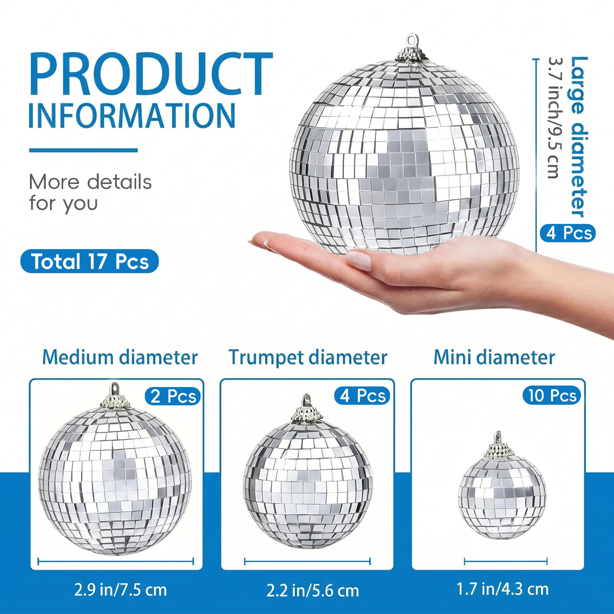 17 Stück Discokugel Ball Silber Spiegelkugel Discokugel Deko Discokugeln zum Aufhängen Disco Ball Cake Toppers Spiegelkugeln für Weihnachtsbaum Hochzeit DJ Lichteffekt Geburtstagsfeier