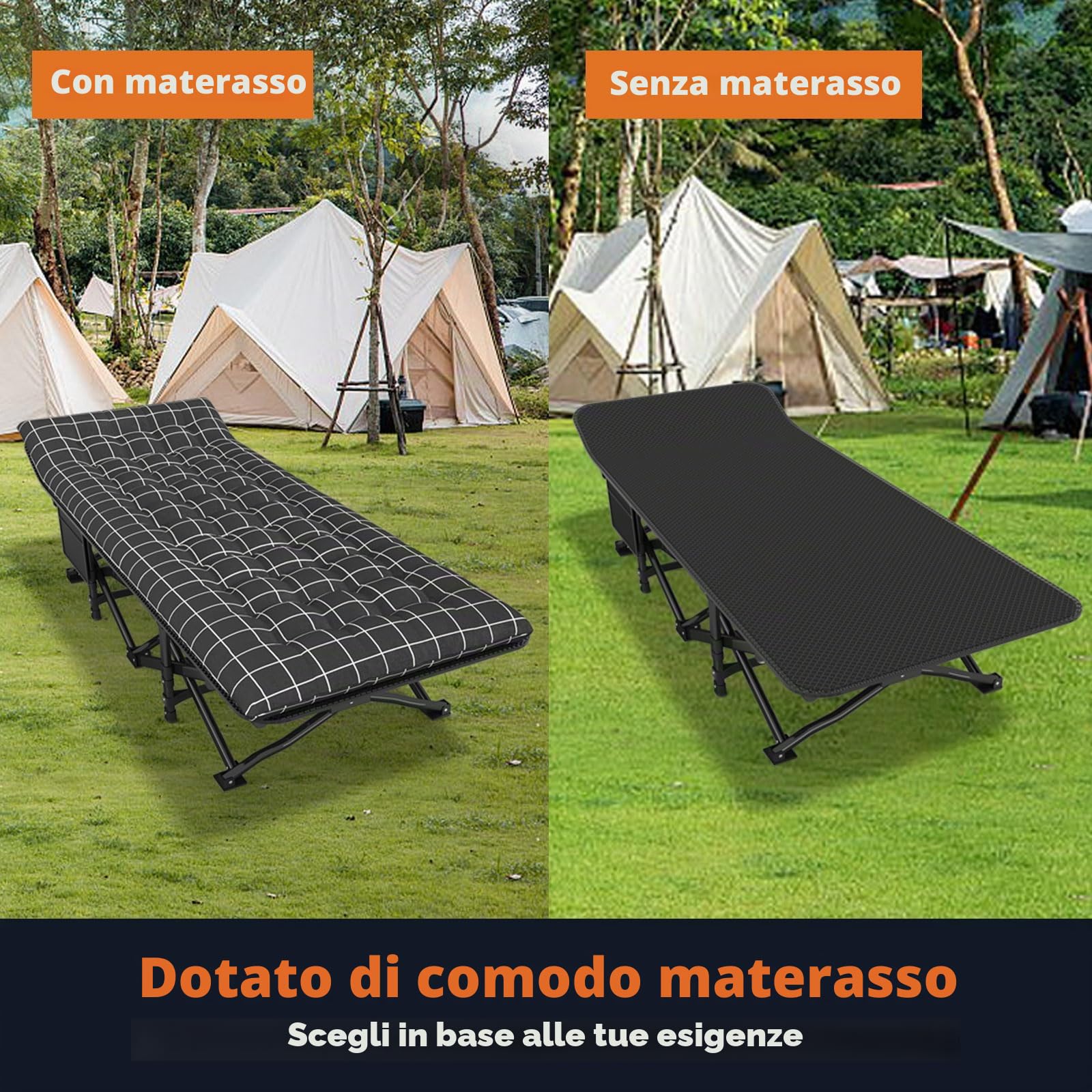 ATORPOK SHOP Letto pieghevole da campeggio fino a 200 kg per letto pieghevole con tasca laterale, lettino da campeggio portatile, per esterni, giardino, campeggio, viaggi, interni