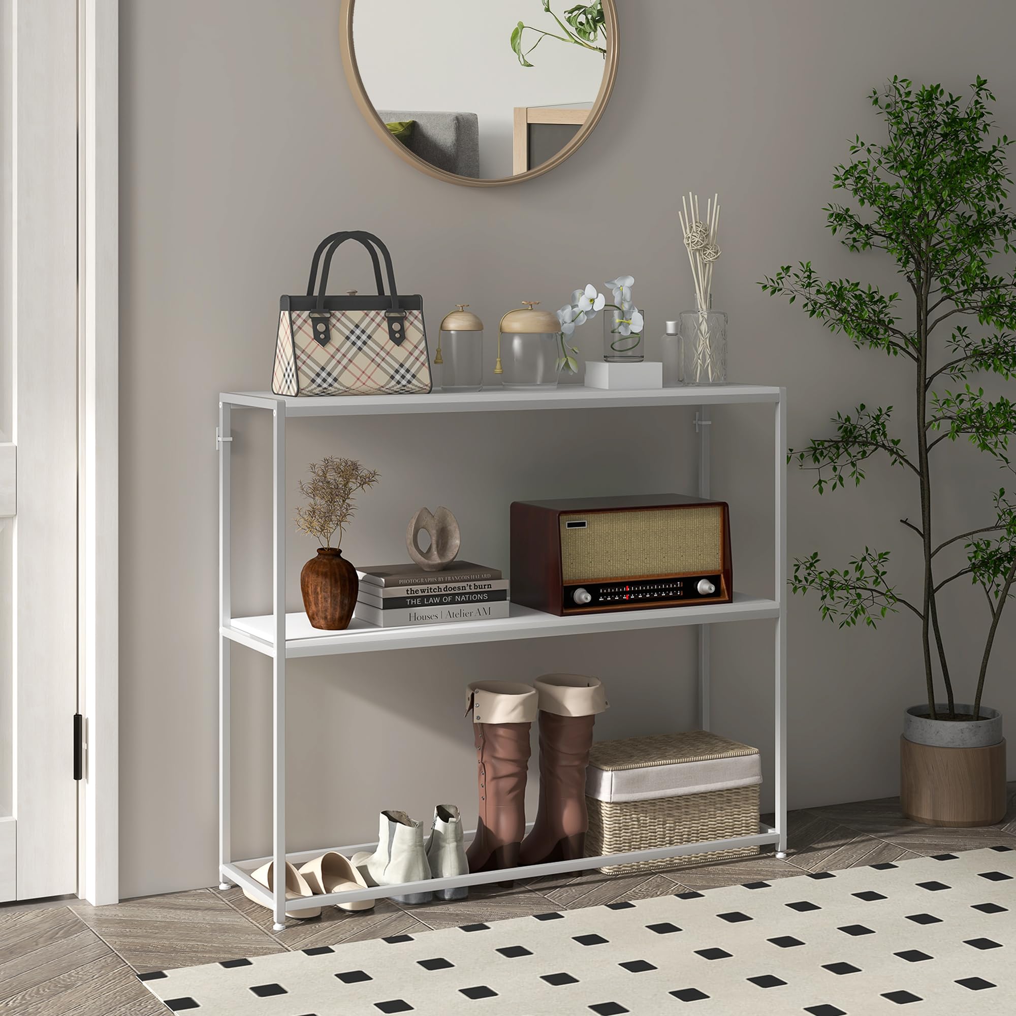 HOMCOM Tavolo Consolle Slim da Ingresso con Ripiano Aperto, Mobile Consolle in Acciaio e Truciolato, 100x30x87 cm, Bianco