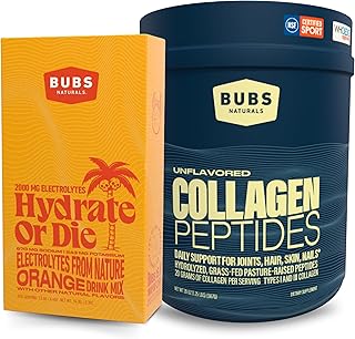 BUBS Naturals Unflavored Collagen Peptides Powder (20oz, 28 Servings) Hydrate or Die: Premium Hydration & Electrolyte Powd...