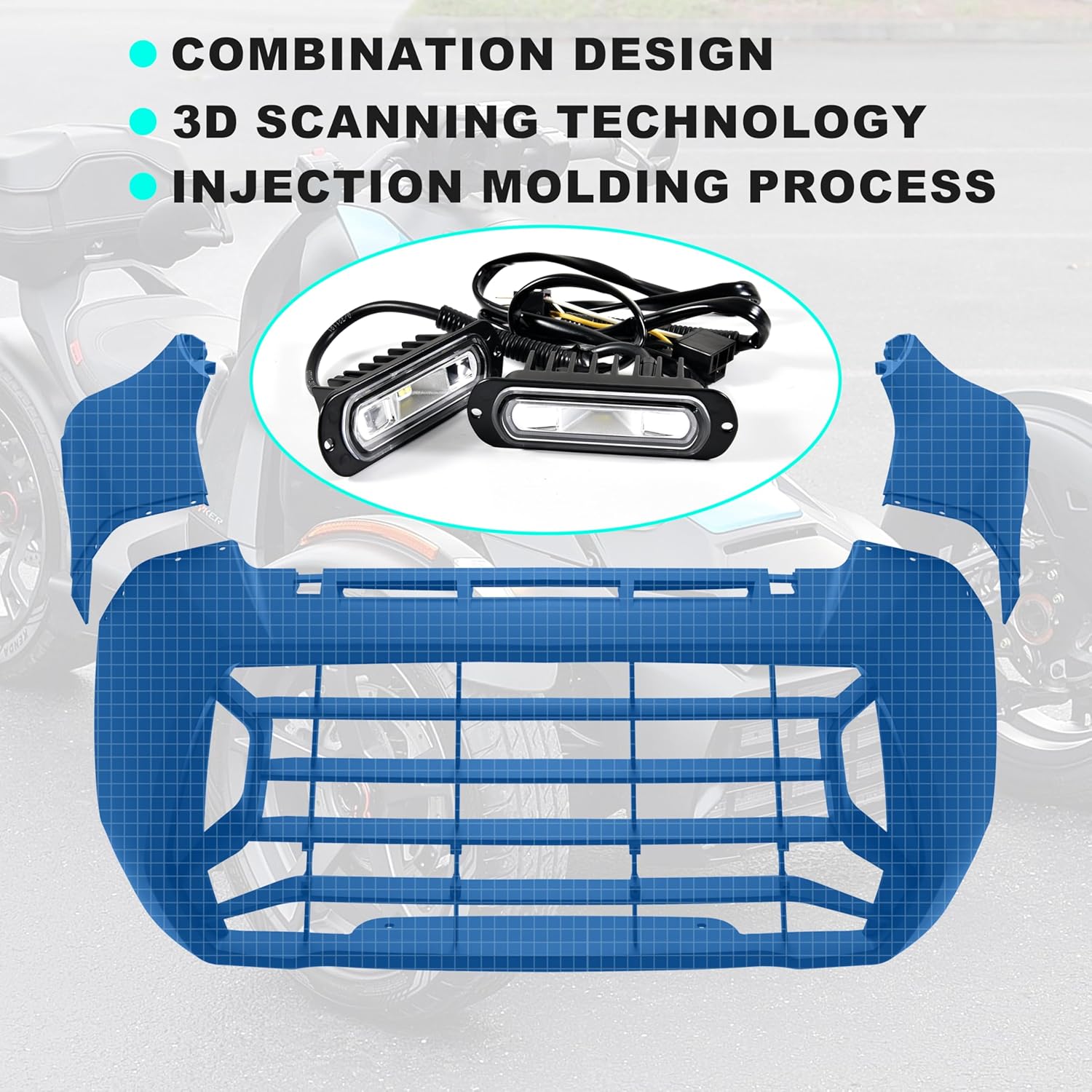 SAUTVS Black Front Fascia with LED Spotlights Auxiliary Lights Kit for Can-Am Ryker 600 900 Sport & Rally Edition All Models Accessories, Replace #705010722