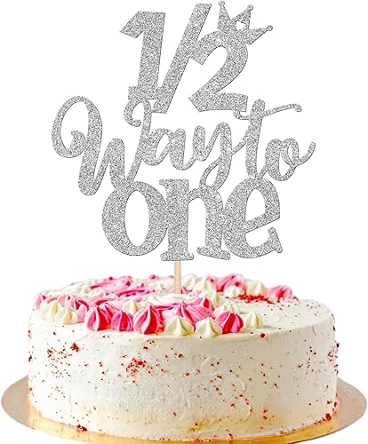 1 pieza 12 Half Way to One Cake Topper Glitter Half Way to Go Cake Pick Happy 6 months Birthday Cake Decor for Baby Happy 6 months Birthday Party