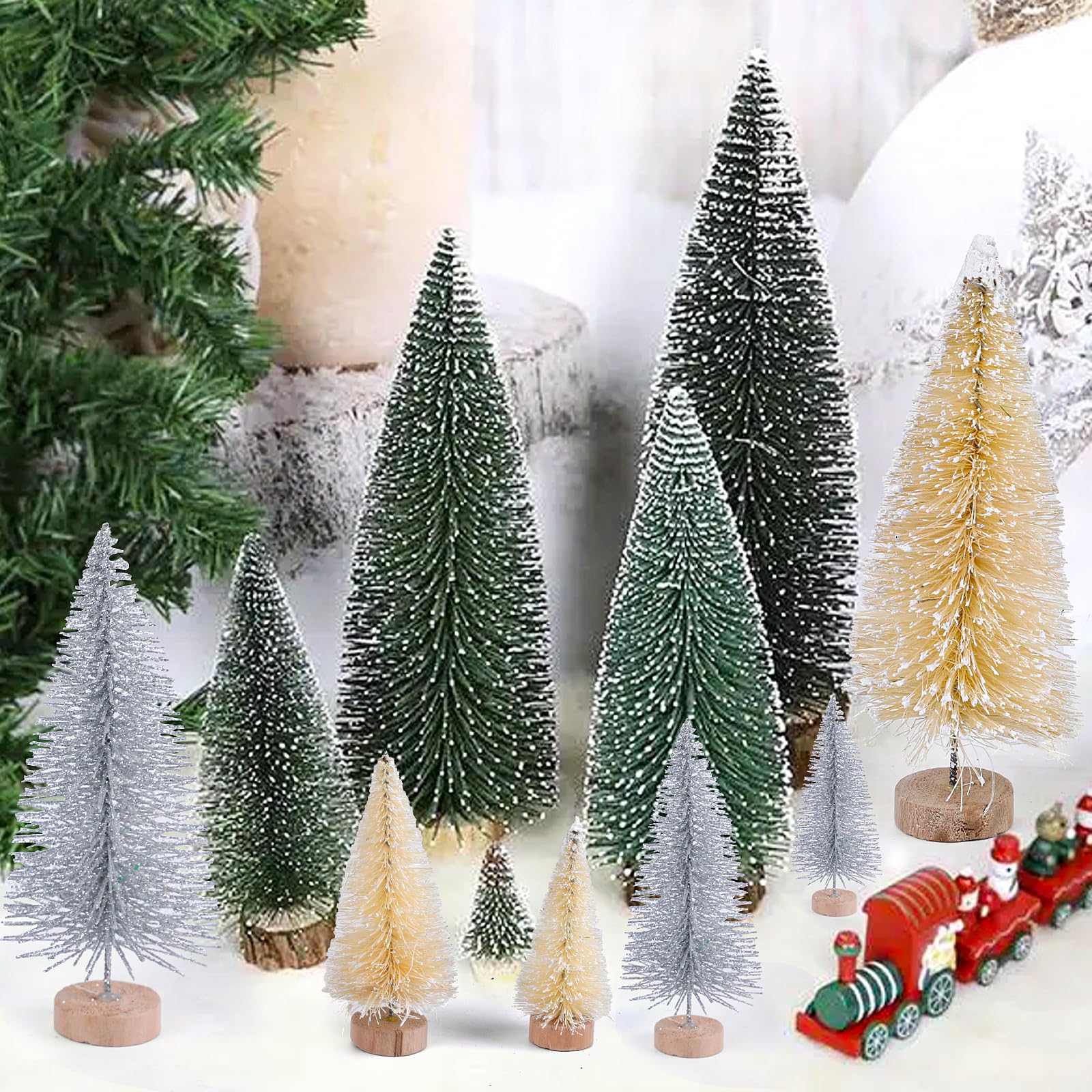 CCINEE 30pcs Sisal Frosted Mini Christmas Trees, Miniature Christmas Bottle Brush Trees Plastic Pine Tree for Crafts Home Tabletop Decorations