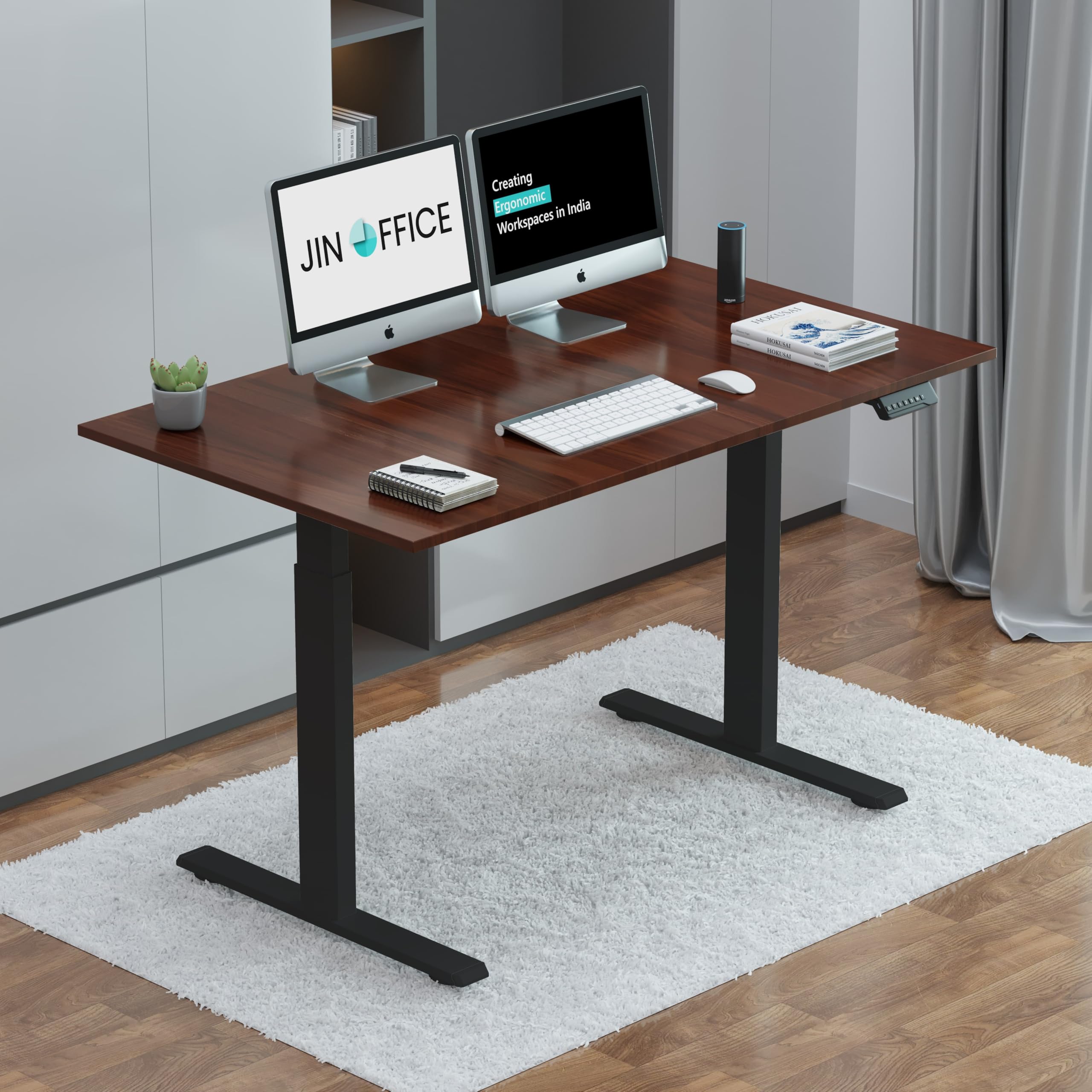 Zenith Electric Height Adjustable Table| Standing Desk with 100 Kg Wt. Capacity & 3 Year Warranty| Ergonomic Desk| Sit Stand Table with 3 Memory Preset| Black & Brown|1200X750mm/25MM Thick