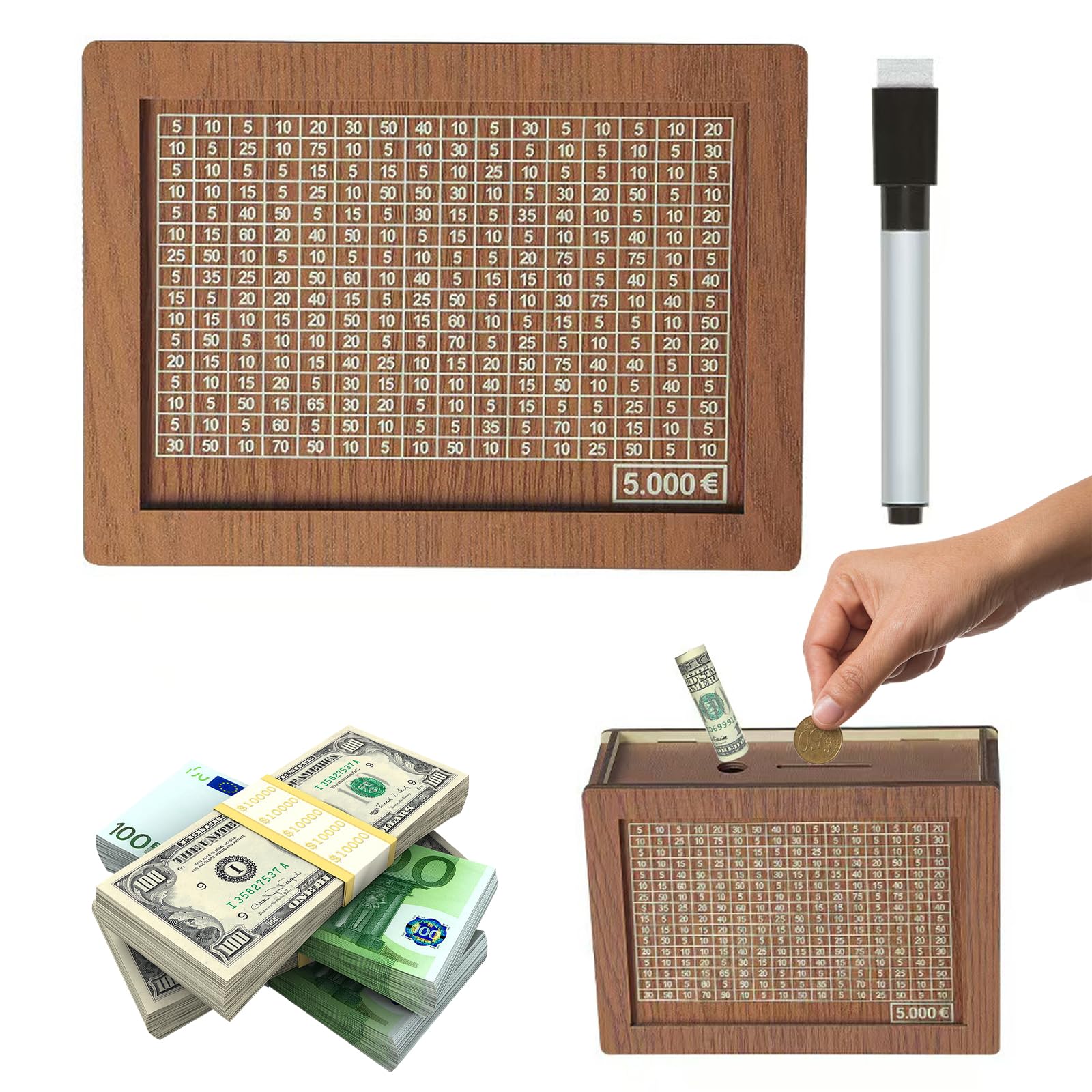 Tirelire En Bois,Numérique Tirelire Réutilisable Avec Marqueur,Tirelire