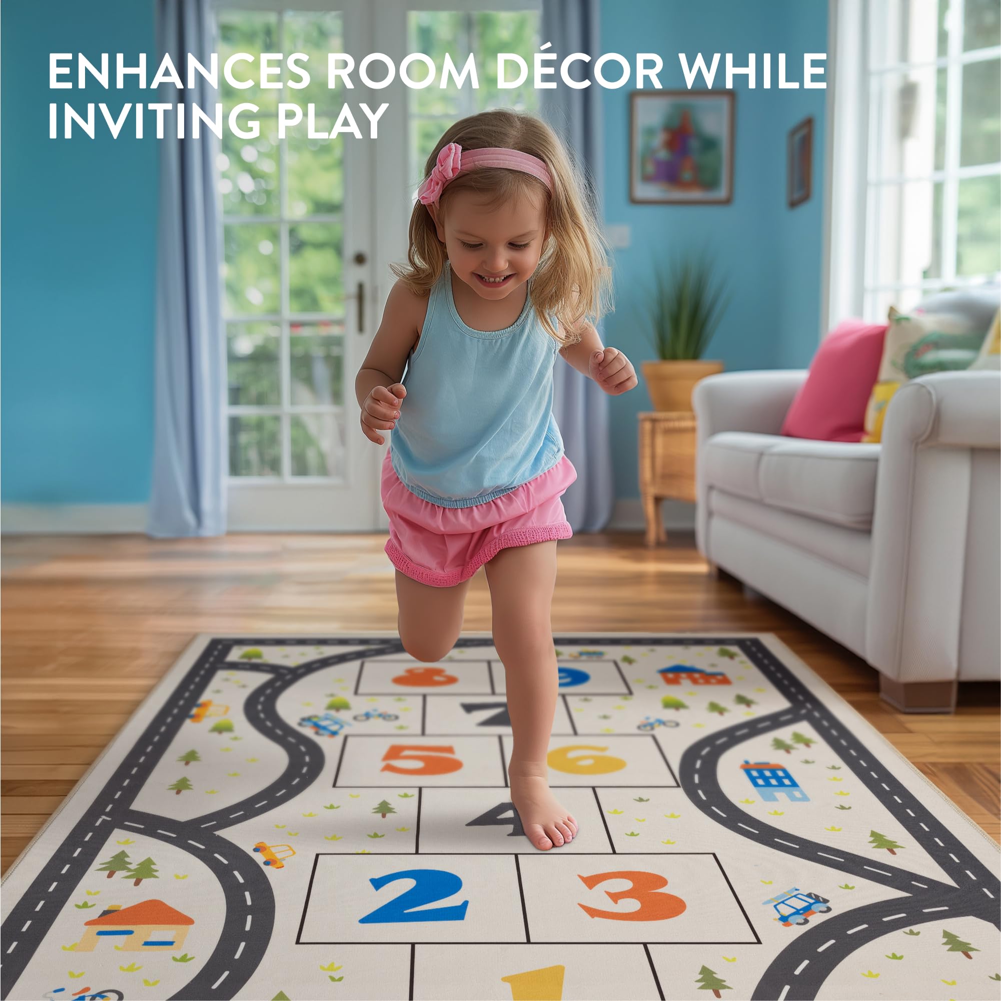 Navaris Tappeto Cameretta Bambini - Tappeto per Bambini Antiscivolo - Morbido Tappeto Gioco 160 x 120 cm - Tappeto Bimbi Decorativo e Robusto - Design Gioco della Campana
