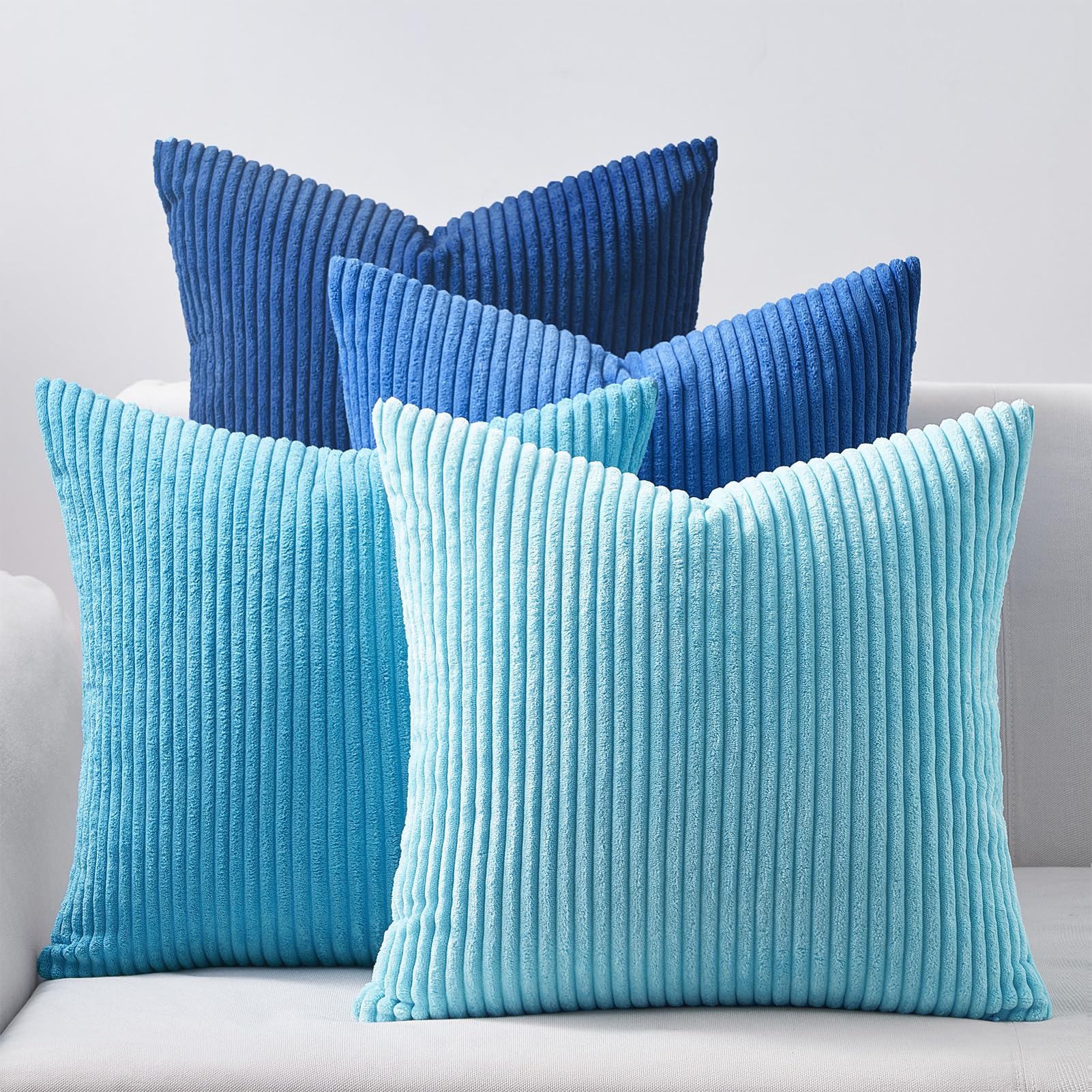Topfinel Euro Shams Decorative Throw Pillow Covers 26x26 Inch Set of 4,Soft Accent Corduroy Striped Blue Gradient Color Large Cushion Cover for Beach,Patio,Balcony,Living Room,Summer Home Decor Lightblue 26" x 26" (Pack of 4)