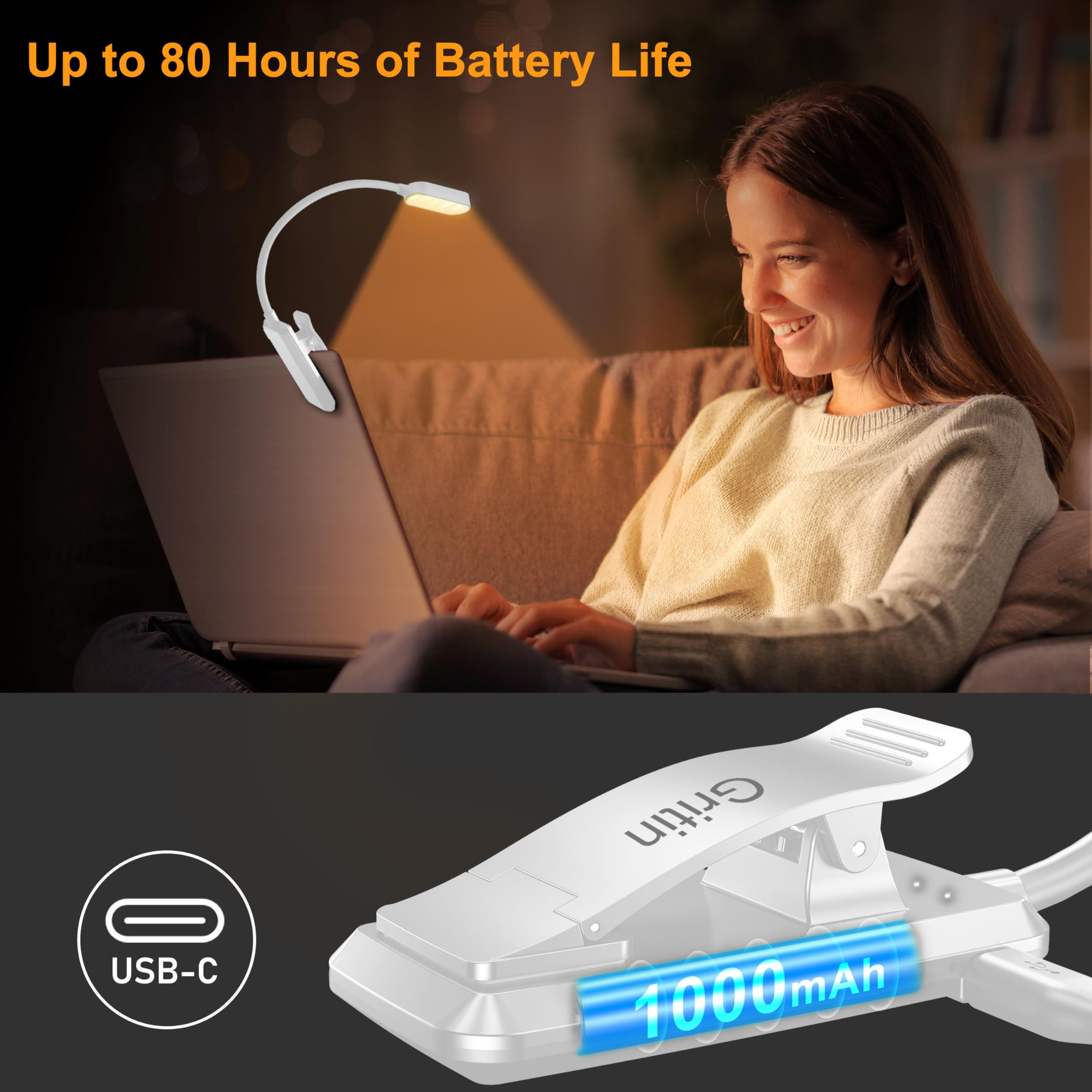 Lampe De Lecture Rechargeable 16 LED - 3 Modes Lumière (Blanc/Ambre/Mixte) - Clip 360° - Pour Lit Et Bureau