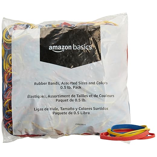 Amazon Basics Assorted Size and Color Rubber Bands, 0.5 lb.