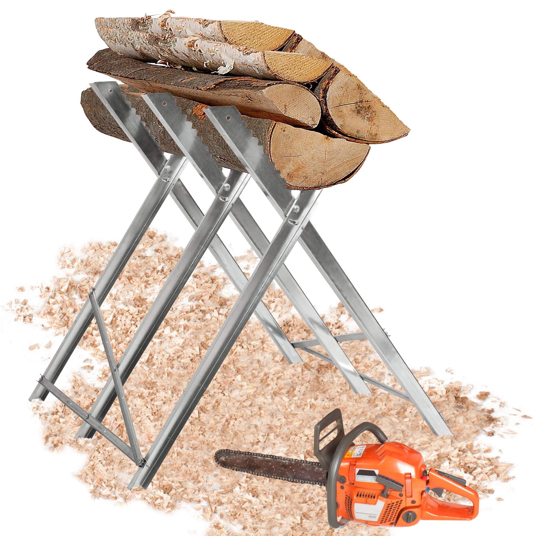 tectake Chevalet de Sciage Hubert 3 Pieds, Ajustable pour Différentes Épaisseurs de Bois, Construction Stable Solide et Résistante