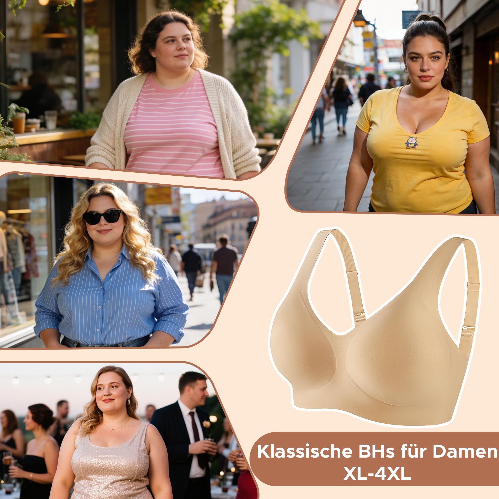 INNERSY Biustonosz damski bez fiszbin, duże rozmiary, dekolt w serek, bezszwowy biustonosz z przedłużeniem biustonosza (XL-4XL)