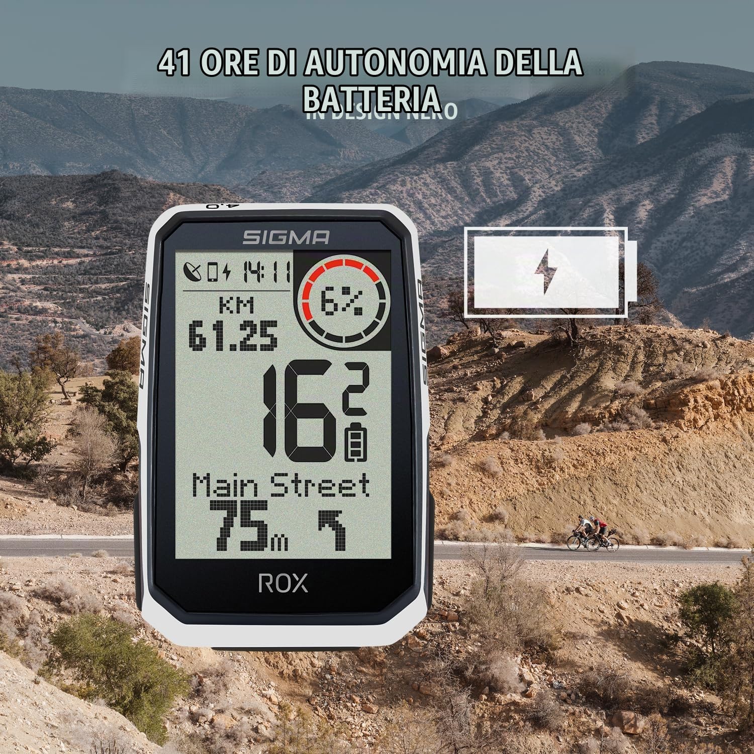SIGMA ROX 4.0 ENDURANCE White HR Set | con sensore HR e OVERCLAMPBUTLER | GPS wireless | Compatibile con le bici elettriche | Misurazione dell'altitudine |Autonomia di 41 ore