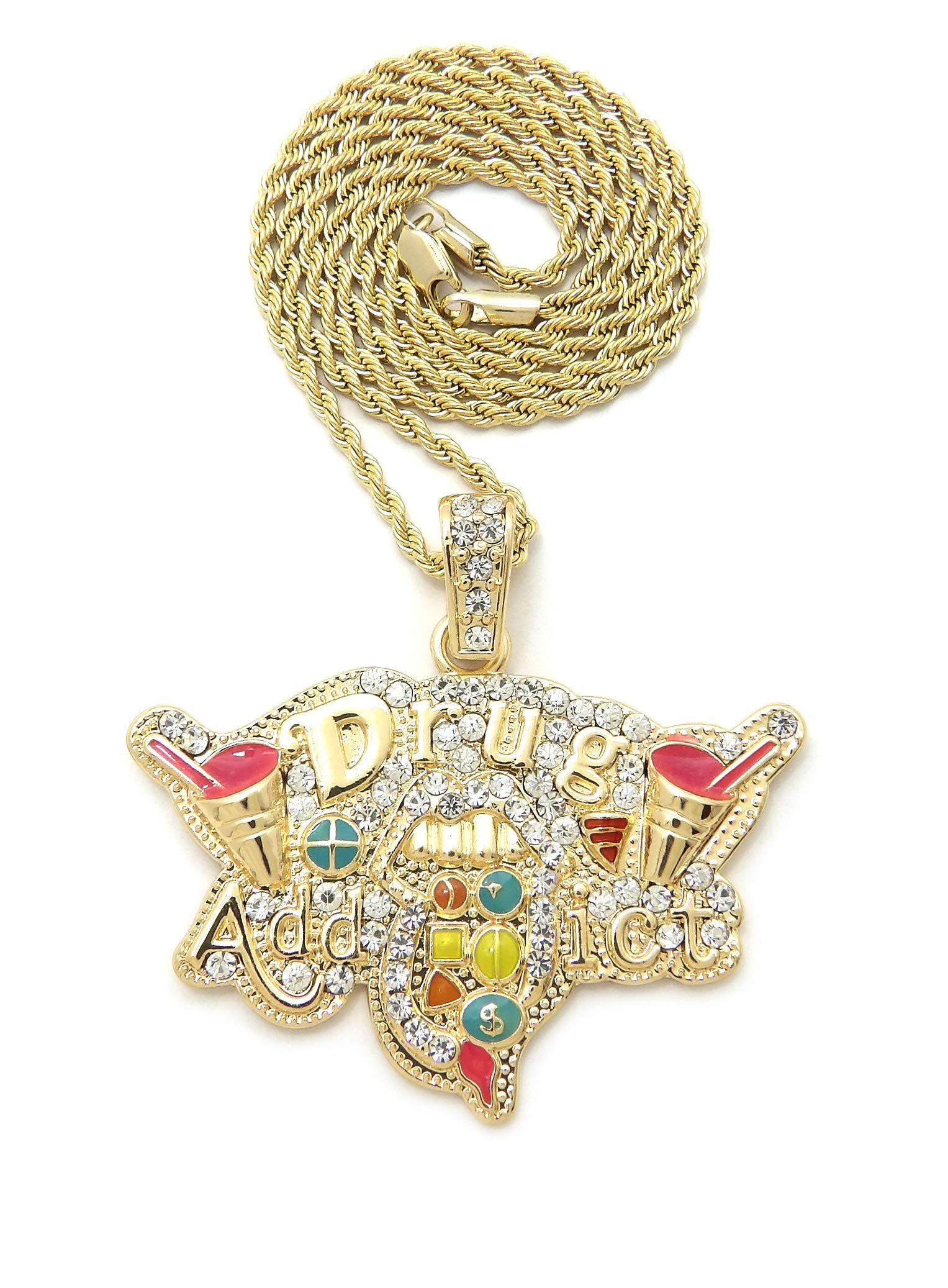 Crescendo SJ Iced Drug Addict Pendant 2mm Various Rope Chain Hip 