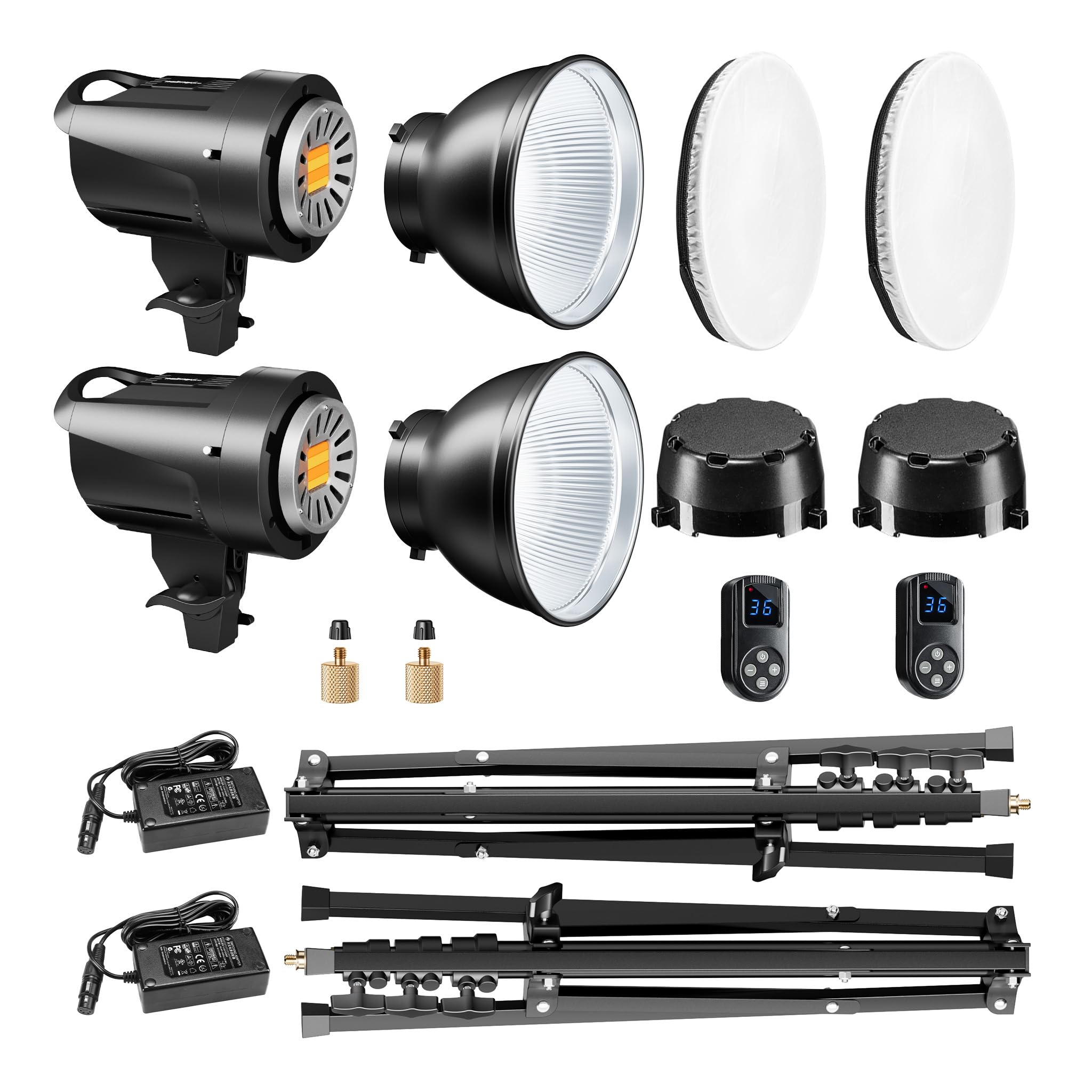 Walimex pro LED Niova 60 Plus + zestaw 2 statywów, lampy studyjne LED z reflektorem Bowens i miękkim dyfuzorem oraz statywy do lamp o wysokości roboczej do 215 cm
