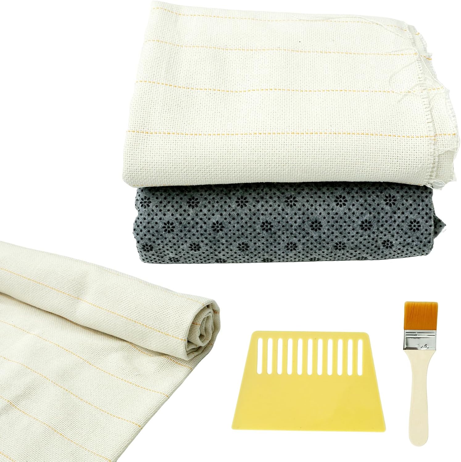 US 59x39inch Tufting Cloth with Yellow Marked Lines 71x39inch Non-Slip Final Backing Cloth with Brush and Scraper Soft Lightweight Rug Tufting Kit for Tufting Art Punch Needle(As shown in the figure)