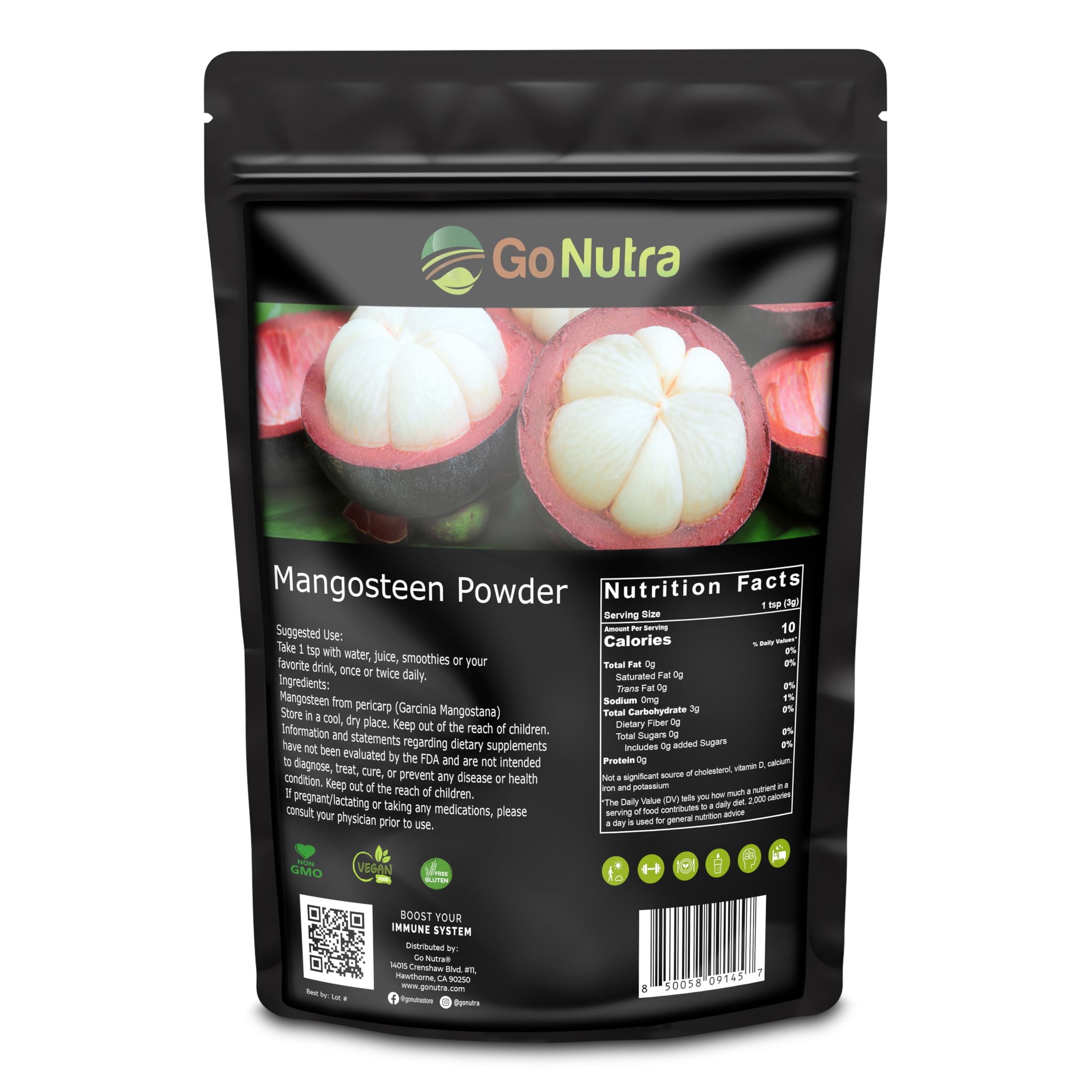 Go Nutra - Mangosteen Powder, Pure Superfood Powder Made from Mangosteen’s Pericarp (Hull), Antioxidant-Rich for Yogurts, Fruit Juice, Smoothie Mix, and More, Non-GMO, Vegan, 8oz