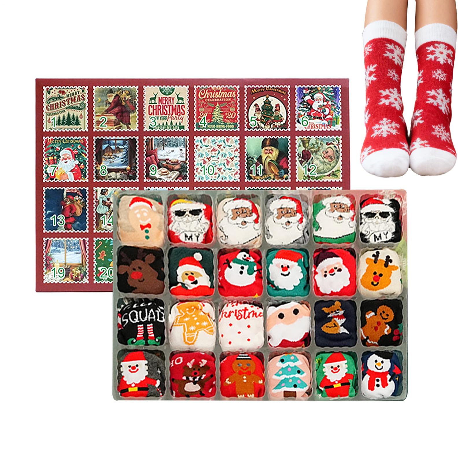 Calcetines de Adviento de Navidad con 12 pares coloridos para adultos 8