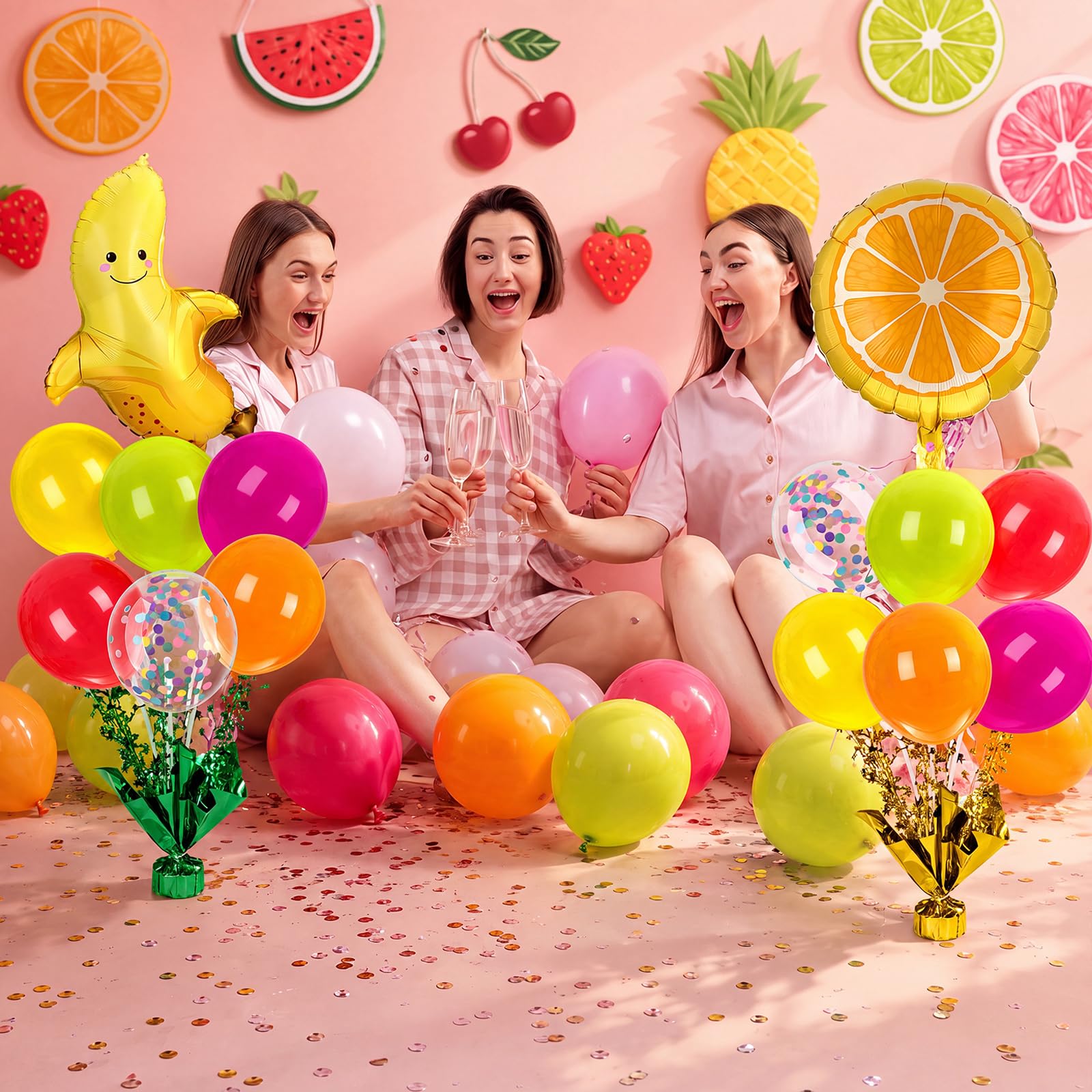 Civaner 6 juegos de decoración de fiesta de frutas, soporte de globos de verano, centros de mesa, kit de soporte de globos de frutas, decoración de sandía tropical para boda, cumpleaños, ducha