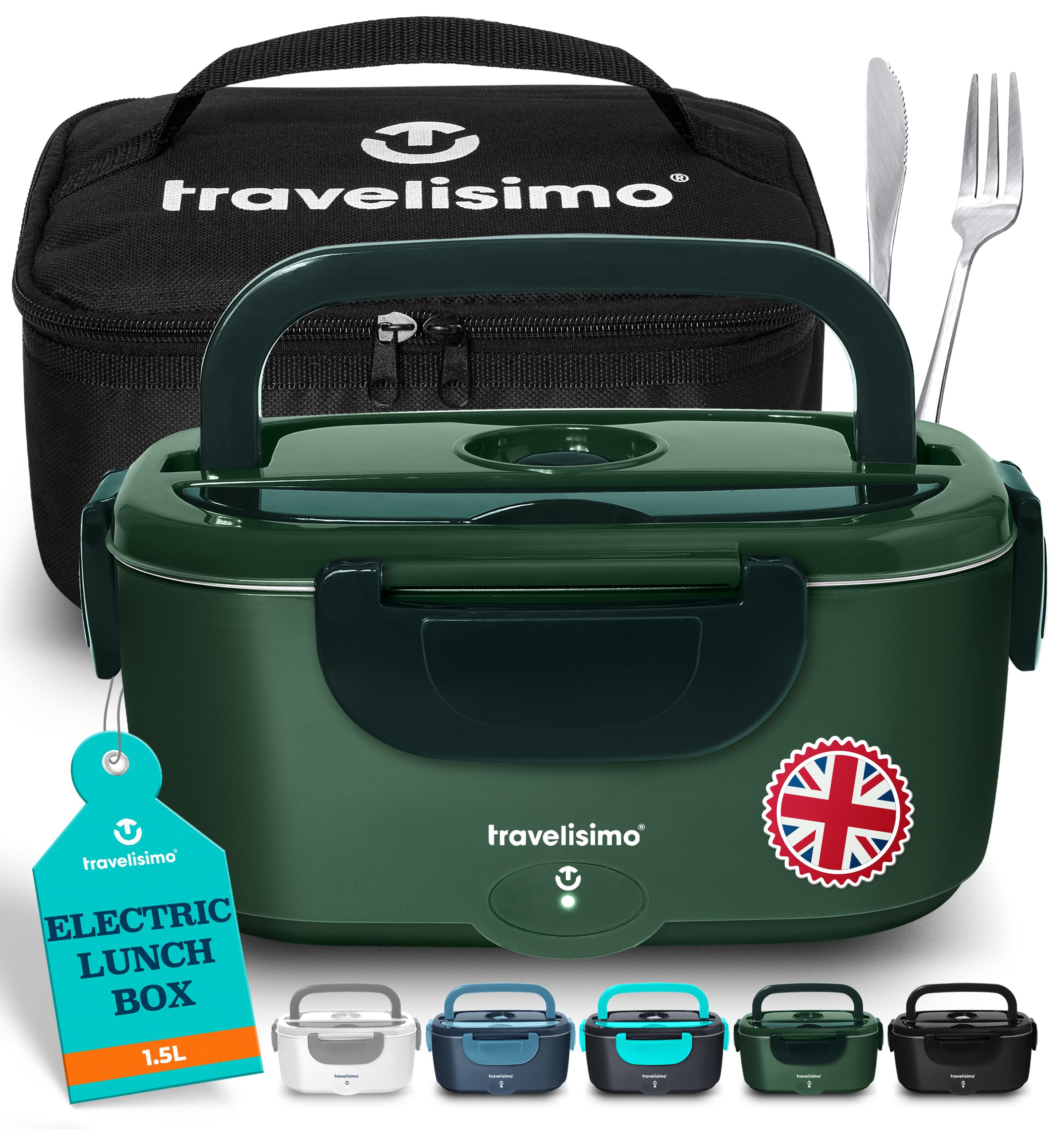 TRAVELISIMO Heated Lunch Box 100W Electric Lunch Box Food Heater 1.5L Self Heating Lunchbox for Travel & Office, 12V/24V/230V Heated Lunch Boxes for Adults Stainless Steel Car Electric Lunchbox โ image 1