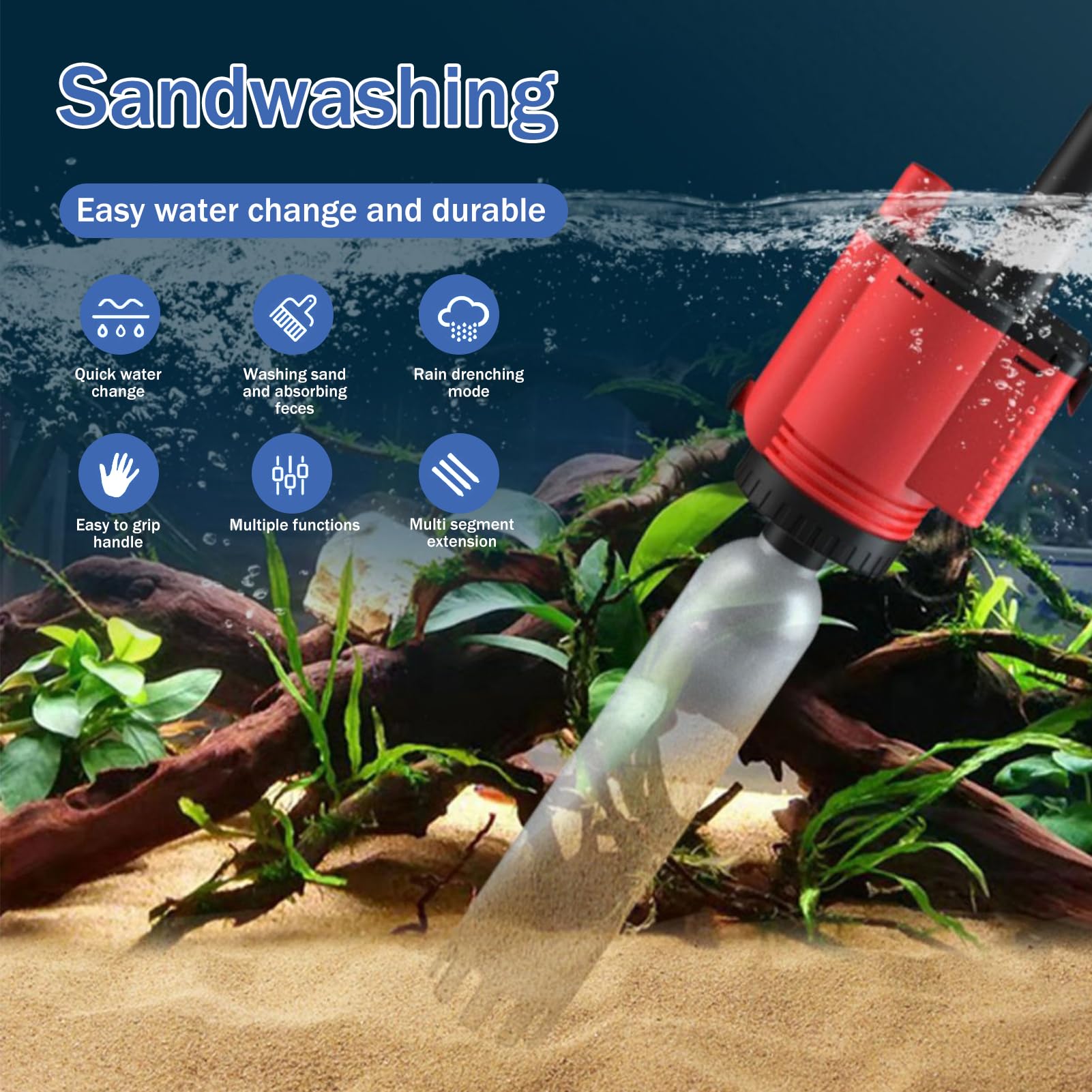 6 in1 Limpiador eléctrico para Acuario, Aspirador Automático para Acuario, Sifonador Acuario Limpiafondos, Aspirador de Grava Eléctrica Adecuada para Acuarios Medianos y Grandes