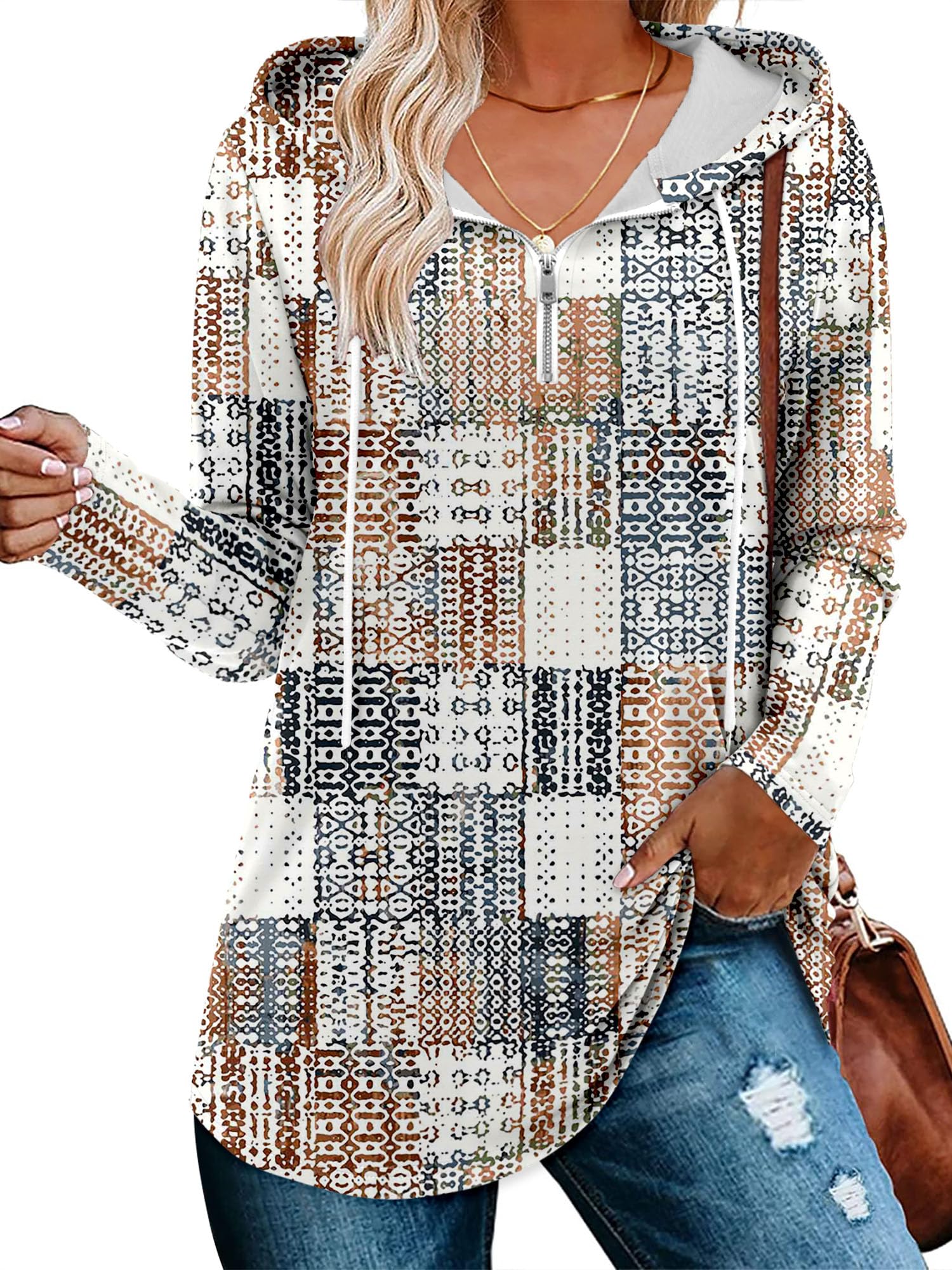 KISSMODA Hoodie for Women Long Sleeve Half Zip Sweatshirt Drawstring Loose Fit Pullover 2025 Fall Outfits