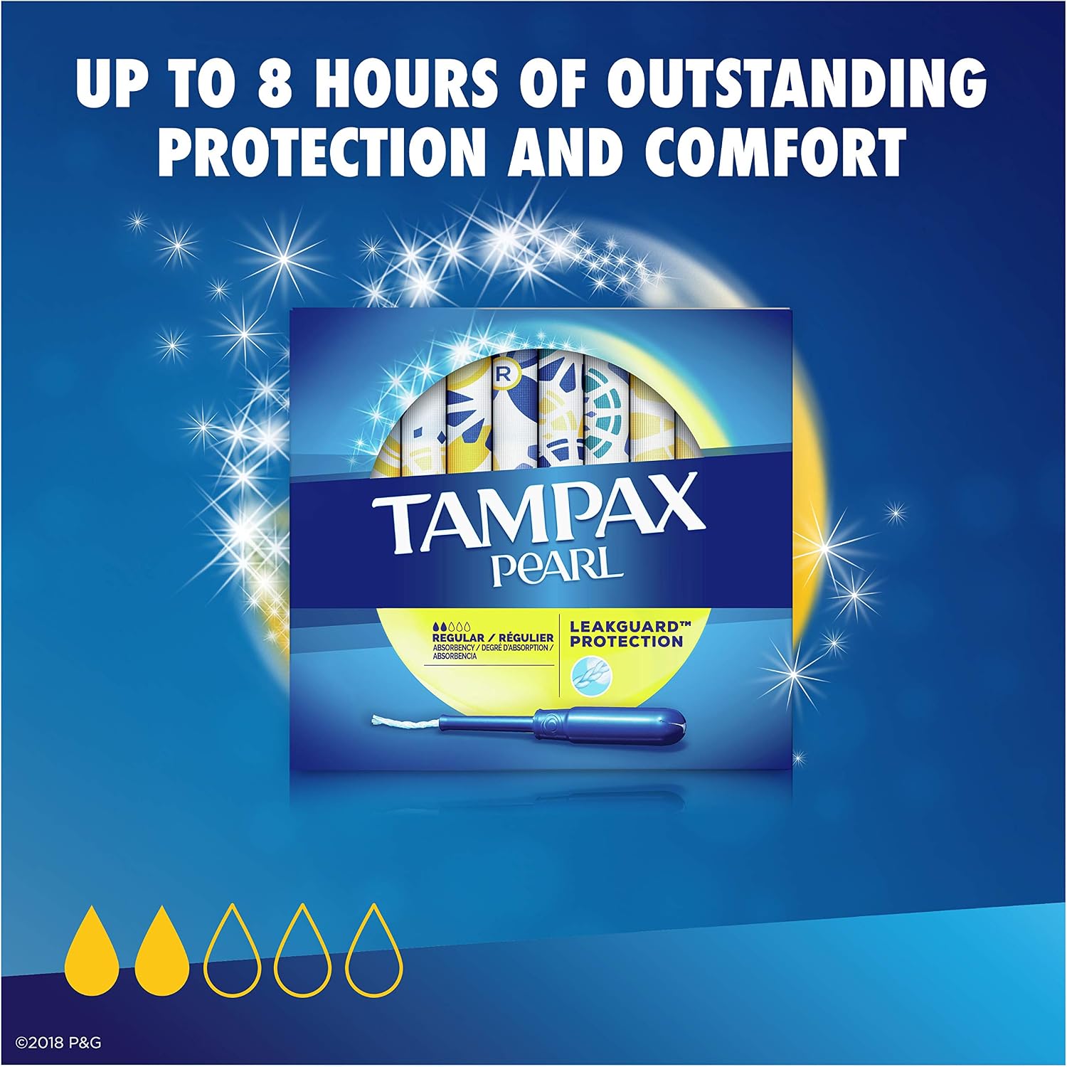 Procter & Gamble Tampax Pearl Tampons Regular Absorbency with LeakGuard Braid, Unscented, 36 Count