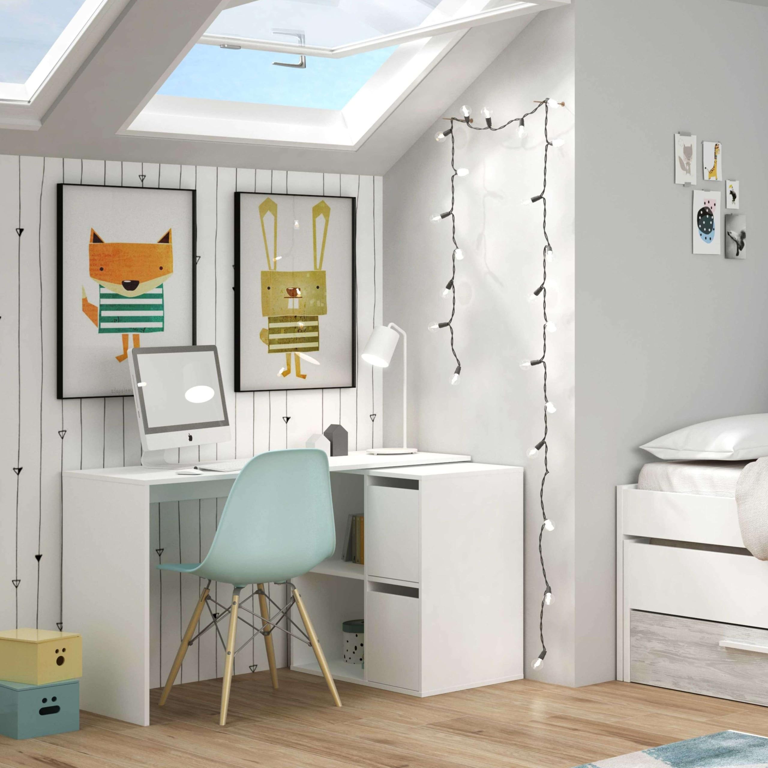 Habitdesign Escritorio, Mesa despacho Reversible, Mesa multiposición, Estudio, Modelo Adapta, Acabado en Blanco Artik