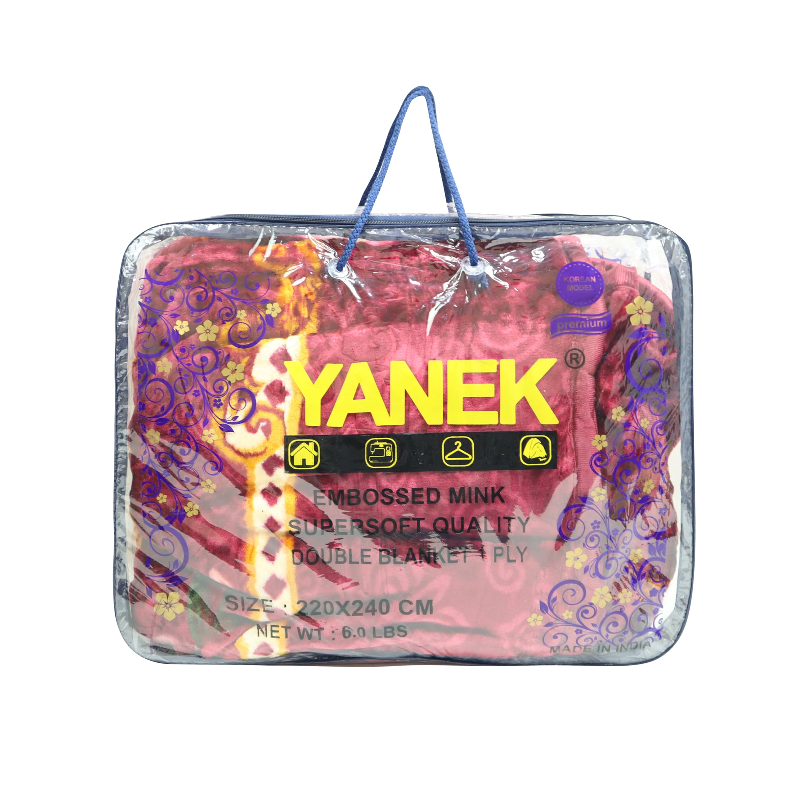 Yanek King Size Mink Fleece Blanket - Double Bed 220 x 240 cm |Ultra Soft & Silky| Multicolour| Printed Design| Perfect for Autumn Winter Bed Home & Gifts| Ideal for Workers Staff & Comfort (2.8 Kg)