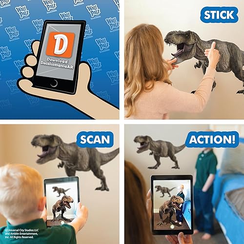 Miniatura 3 de Wall Palz Jurassic Park T-Rex - Calcomanía de pared grande de dinosaurio de 23 pulgadas con interacción de realidad aumentada 3D, decoración de