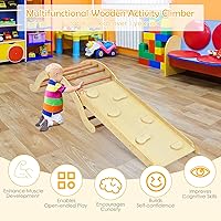 Vista 6 de Costzon Juguetes de escalada para niños pequeños, estructura de escalera Montessori 3 en 1 de madera con rampa de escalada en roca/acolchado, juego