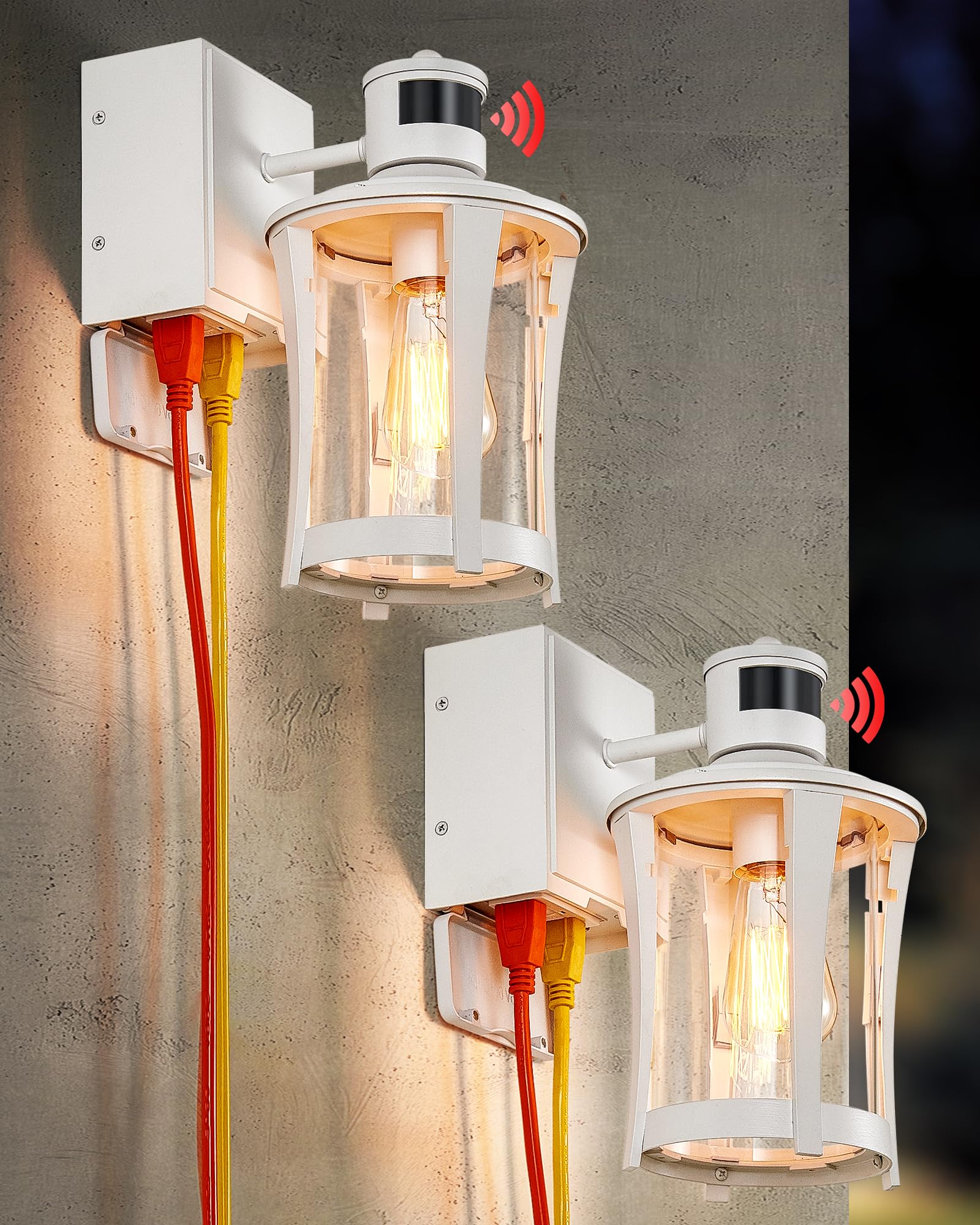 Yisuro Porch Lights with GFCI Outlet, Outdoor Lights Dusk to Dawn Motion Sensor, 3 Lighting Modes Exterior Light Fixture Waterproof for House Front Door Patio Garage, White (2 Pack)