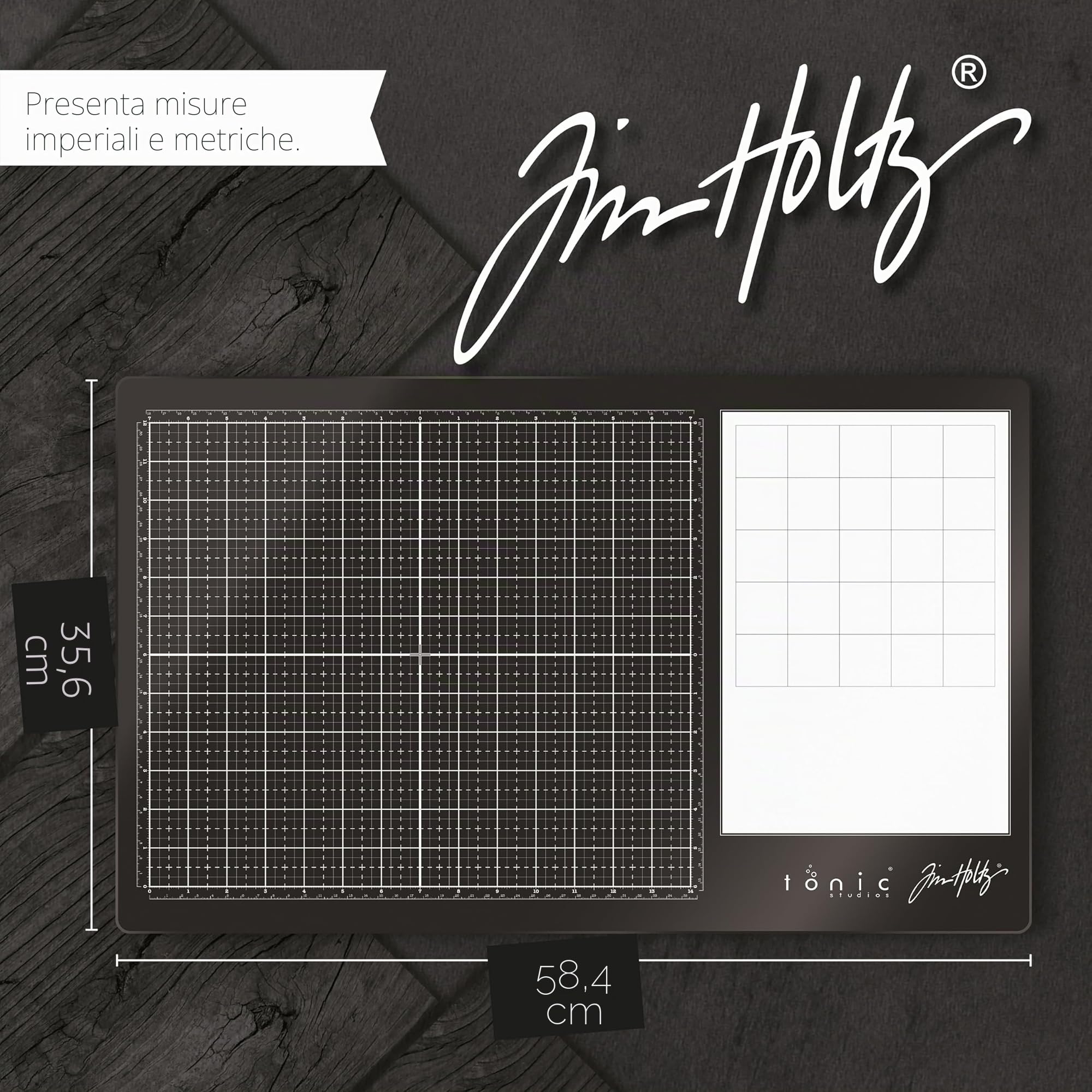 Tonic Studios Tim Holtz Glass Media Mat 35,6 x 58,4 cm – Destrorsi – Superficie da Lavoro con Griglia, Tappetino in Silicone Antiaderente e Tavolozza – Antiscivolo, Resistente al Calore e all’Umidità