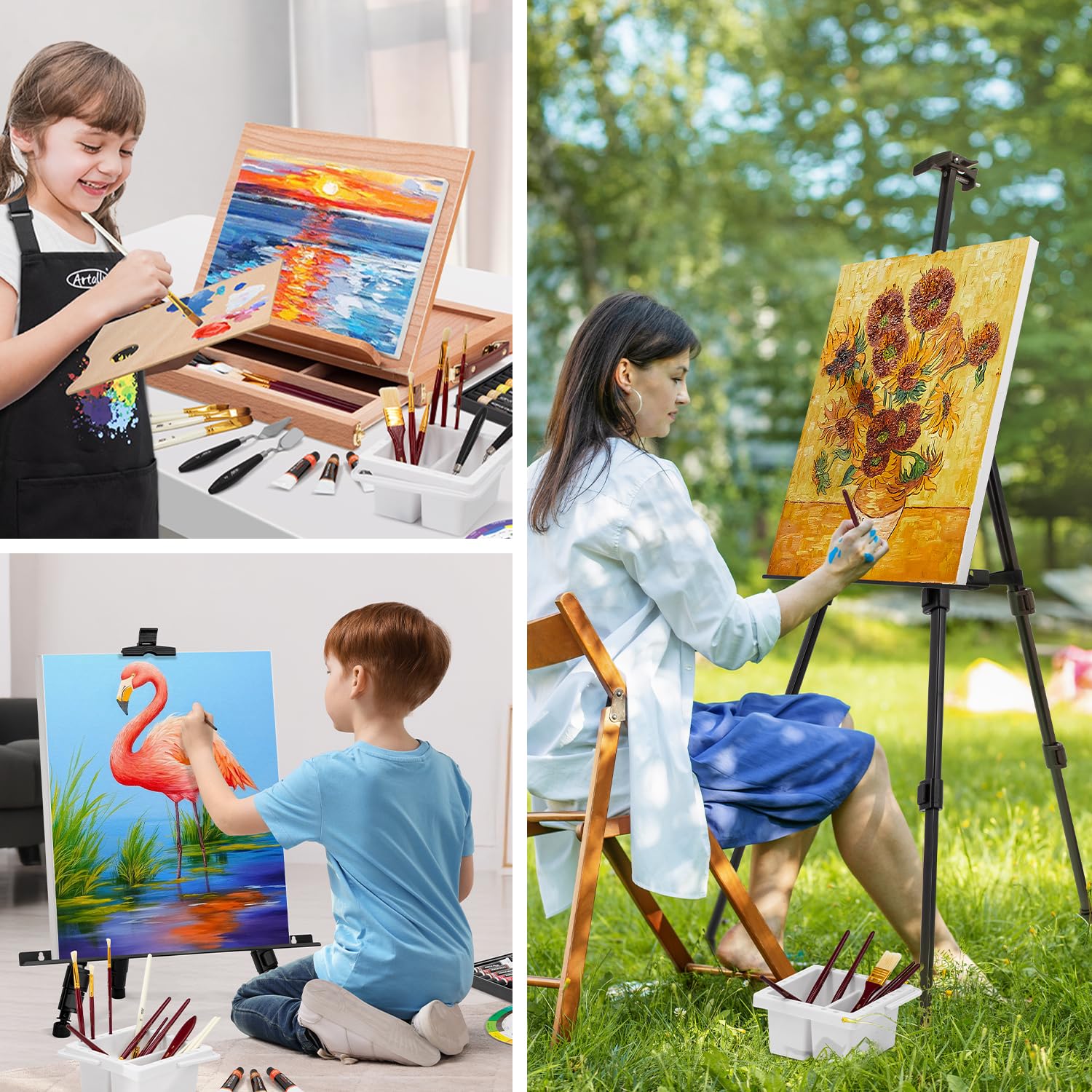 Professionelles 187-teiliges All-in-One-Malset mit Staffelei aus Aluminium und Buchenholz, 96 Acryl-, Aquarell- und Ölfarben, komplettes Malset für Erwachsene, Künstler und Anfänger