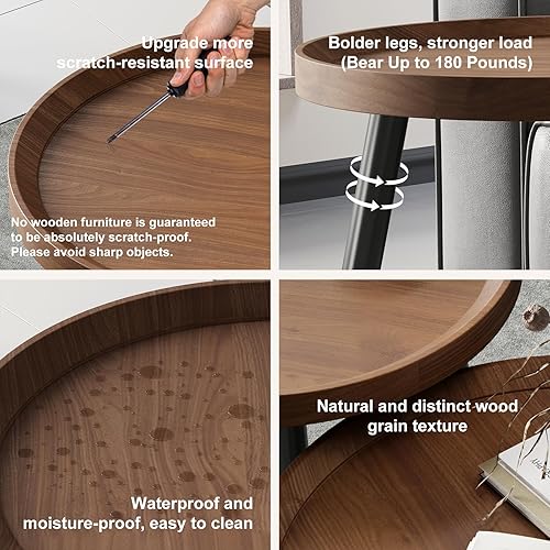 Miniatura 6 de Juego de 2 mesas de centro redondas pequeñas, mesas de centro de nogal para sala de estar, mesa de centro anidable moderna de mediados de siglo,