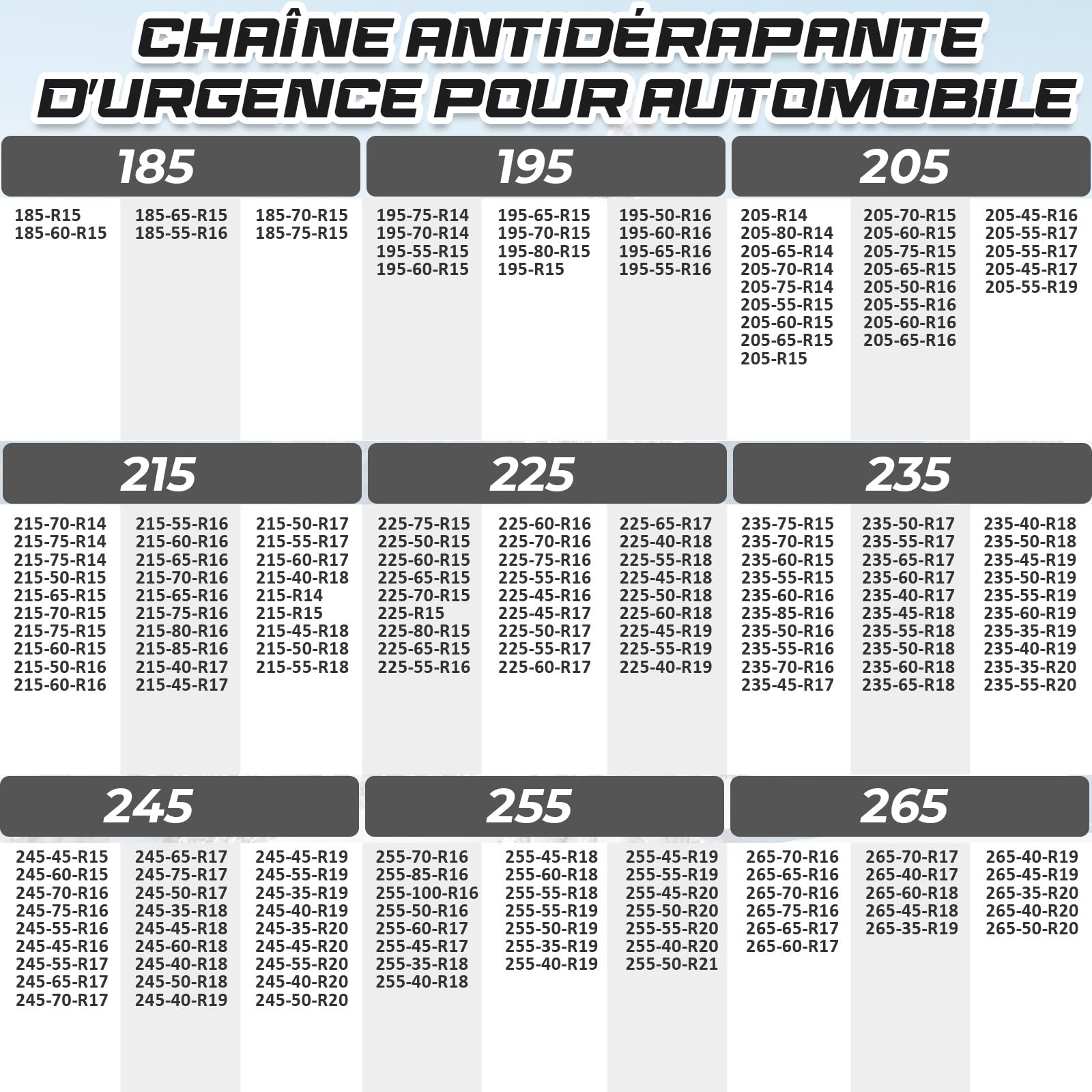 8 Pièces Chaines Neige Voiture Universel, Chaînes Voiture Anti-Dérapant, Chaînes De Neige Type pour voiture, SUV, camions - Pour 195 205 215 225 235 245 50/55/60/65 R15 R16 R17 R18