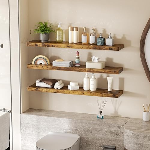Miniatura 4 de Colima Estantes flotantes de baño para pared, estante flotante de pared de 36 pulgadas, estantes de almacenamiento de madera rústica para