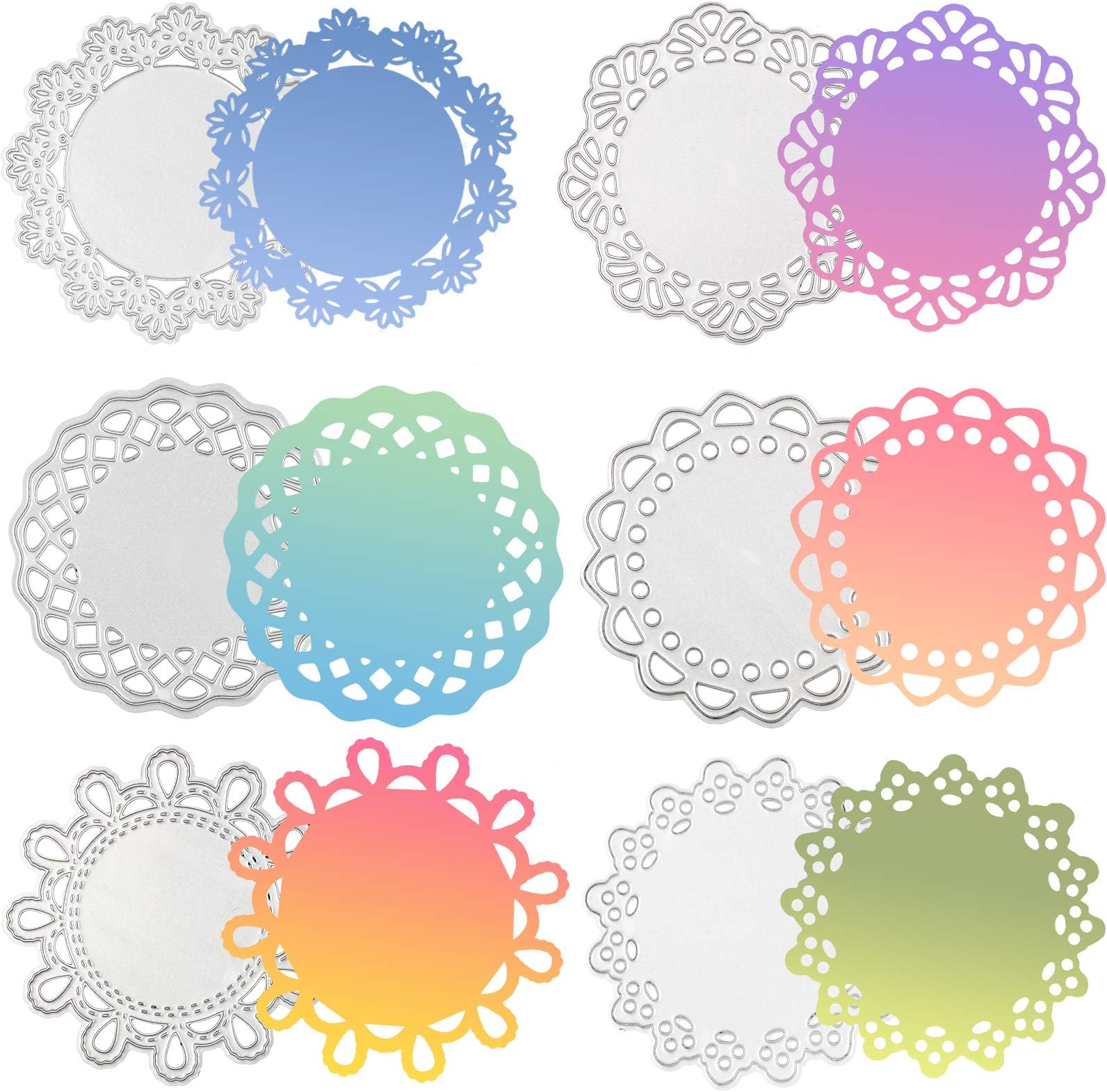 Patelai 6 Pieces Metal Die Cuts Embossing Folders Different Patterns Round Lace Flower Border Cutting Stencils Decorative Embossing Paper Dies for Card Scrapbooking DIY