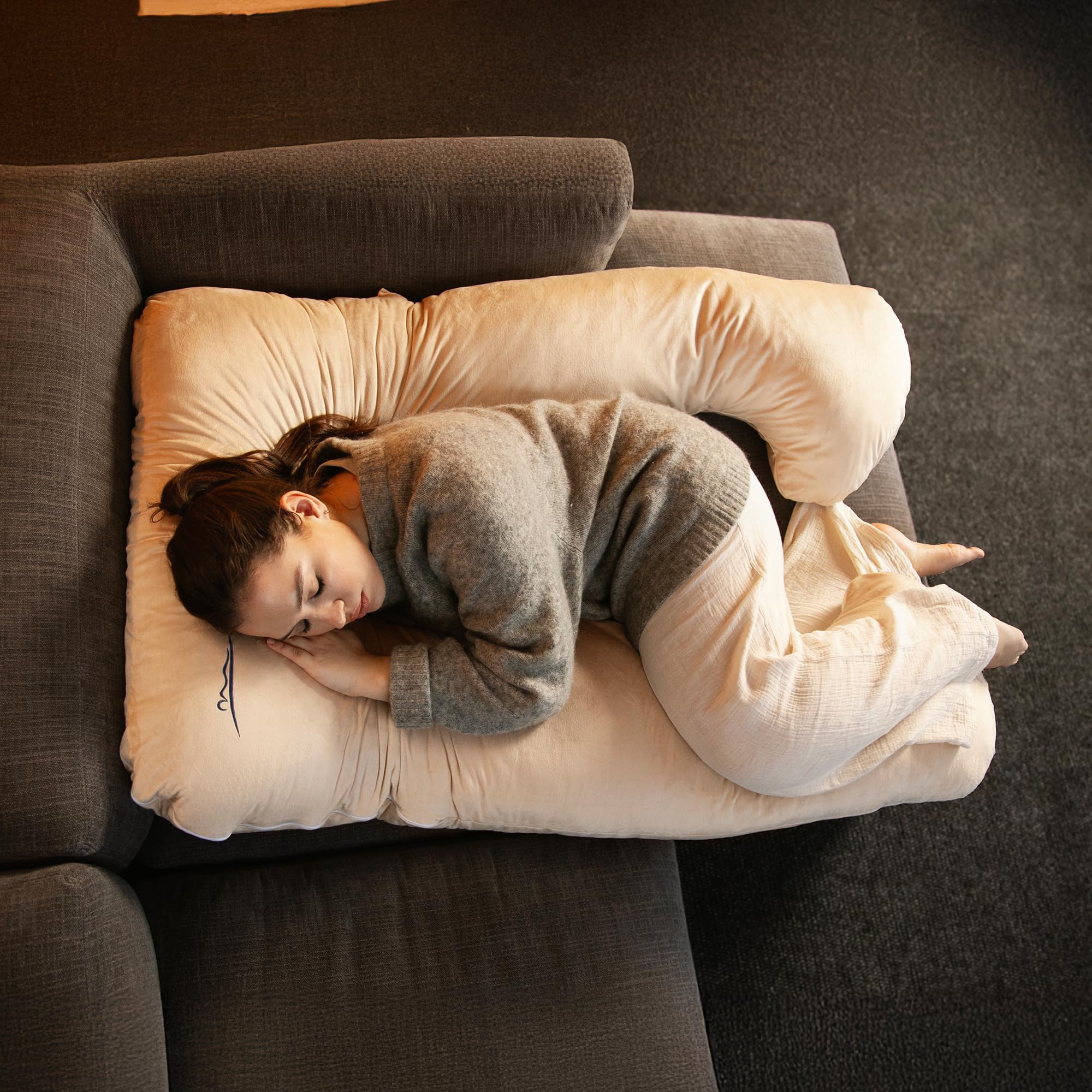 MKS Cuscino per chi dorme sul fianco con rivestimento, cuscino confortevole (100 x 150 cm), cuscino per dormire sul fianco, a forma di U, ergonomico, di alta qualità, con micropeluche (morbido), pesca