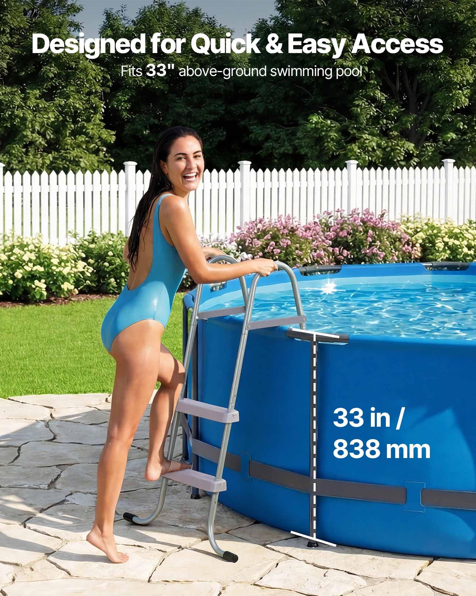 VEVOR Scaletta per Piscine Fuori Terra, Scala di Sicurezza per Piscine a 2 Gradini con Struttura ad A, Altezza 83,8 cm, Telaio in Acciaio, Gradini Antiscivolo, Portata 136 kg, Installazione Facile