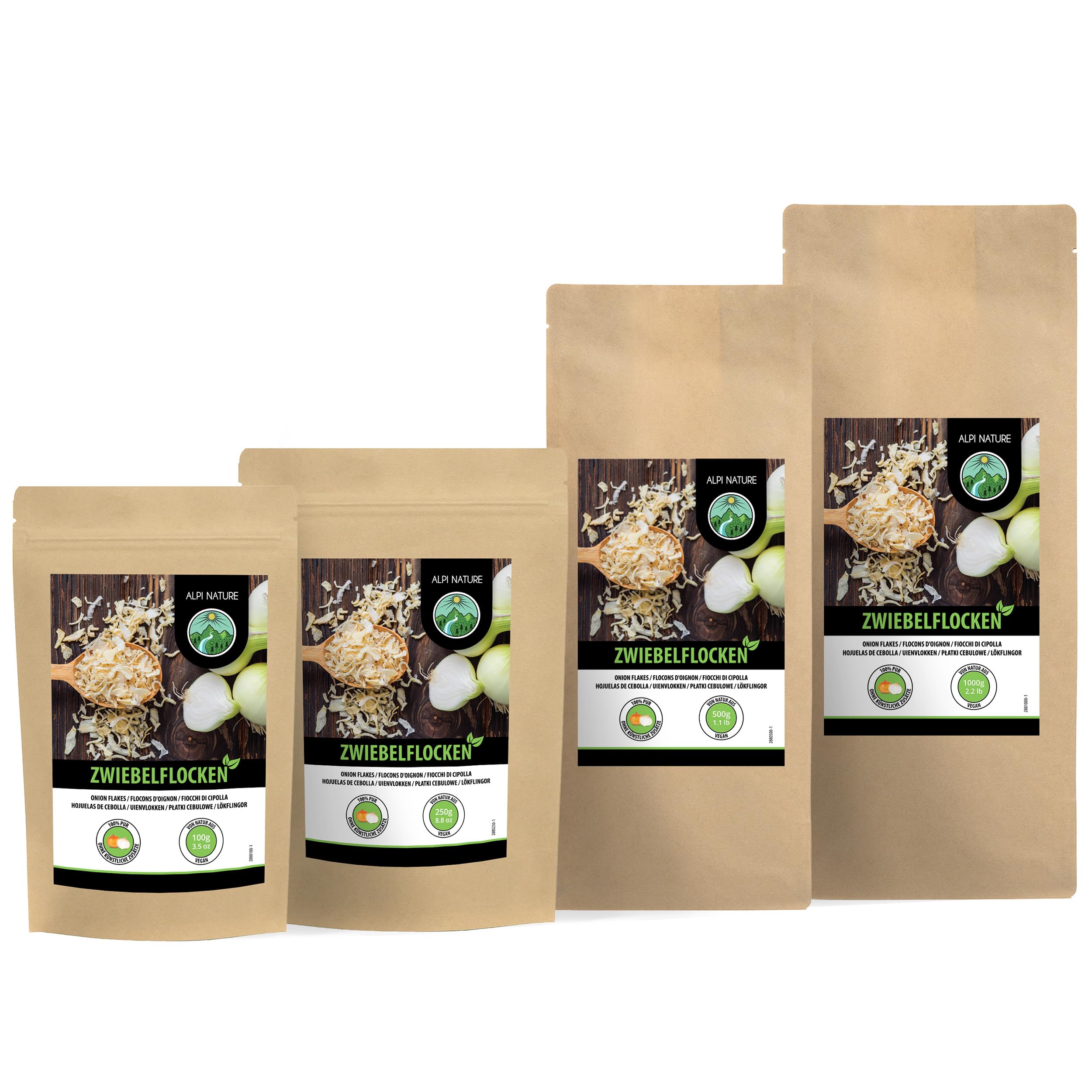 Alpi Nature Oignon en Flocons 1kg, Morceaux d'Oignon 5-30mm, Oignons Séchés et Hachés pour la Cuisson