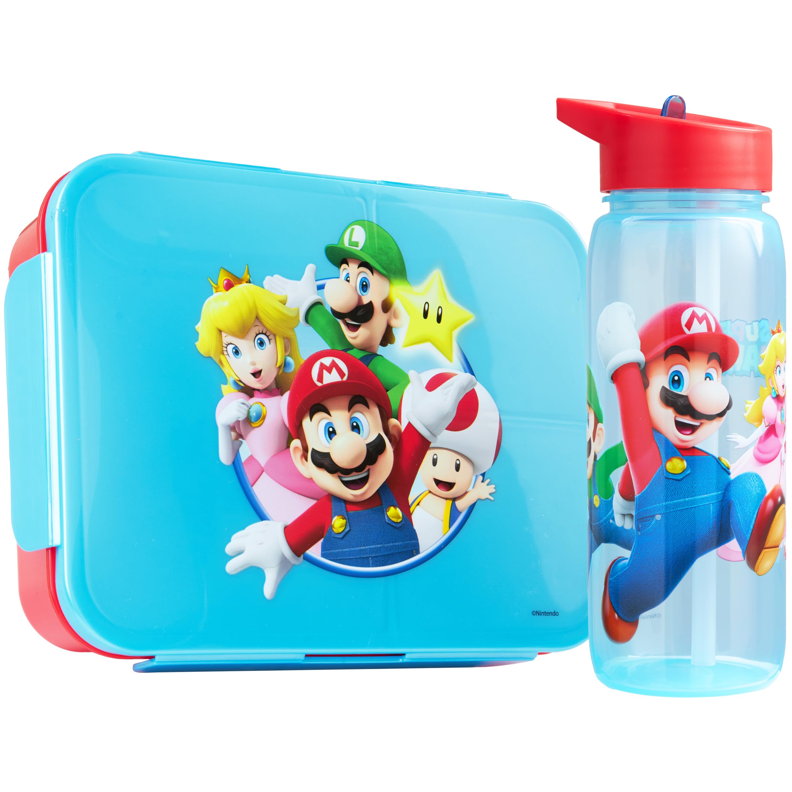 Get Trend Super Mario Kids Bento Lunch Box and 640ml Water Bottle Set, BPA-Free Snack Lunch Box with Compartment Set for School, Travel & Picnics, Boys Gamers Gifts (Multi Super Mario)