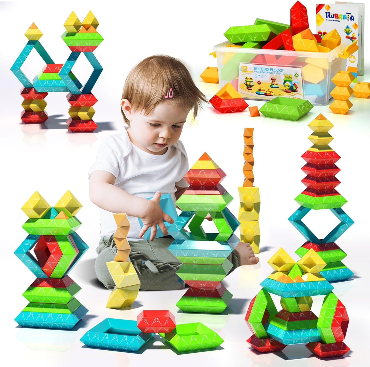 40 juguetes Montessori para niños de 3, 4, 5, 6 años, juguetes de construcción apilables piramidales, bloques de aprendizaje preescolar 3D para