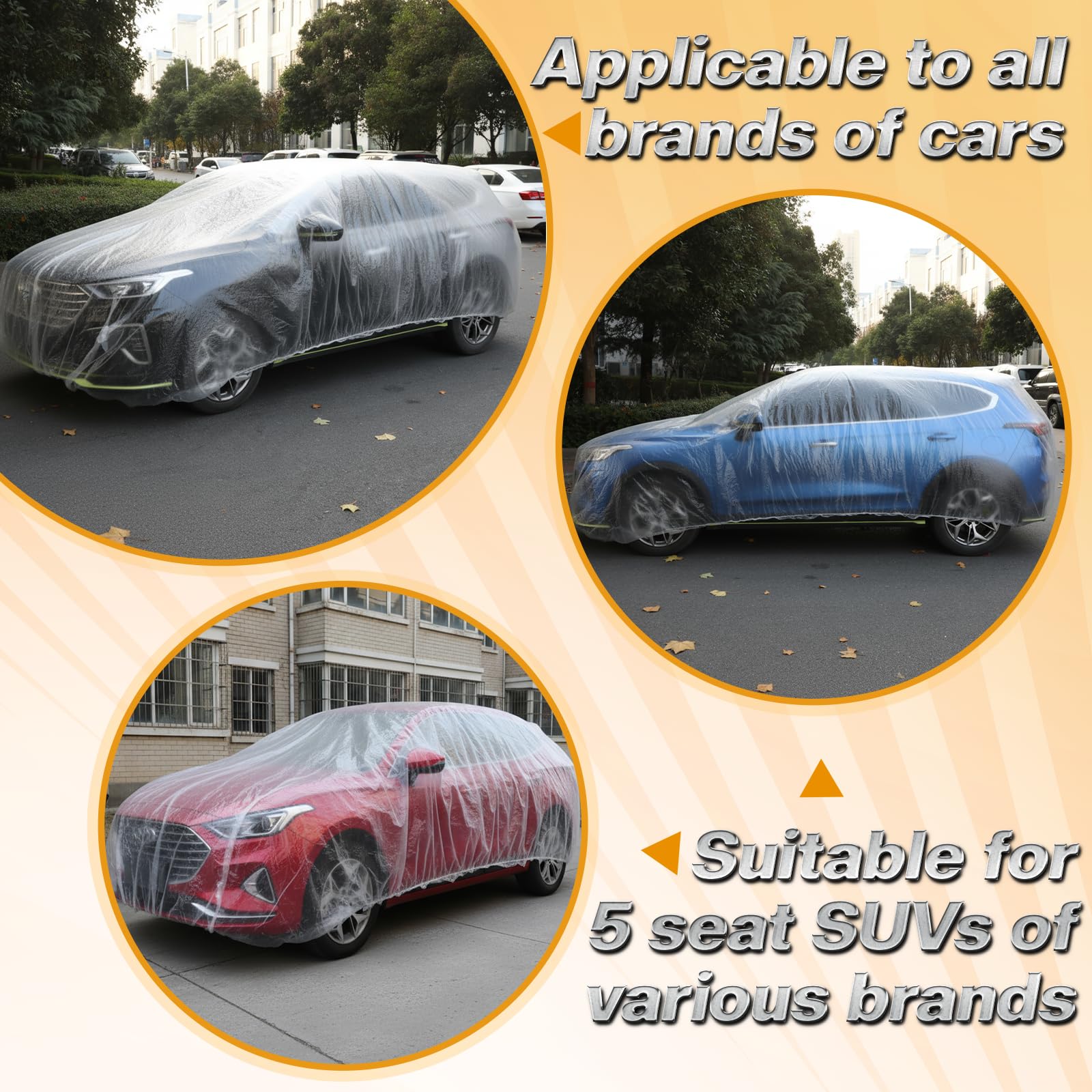 SHENLIU 4 Pack Disposable Car Covers Clear Plastic Car Cover Universal Rain Dust Garage Cover with Elastic Band — view 6