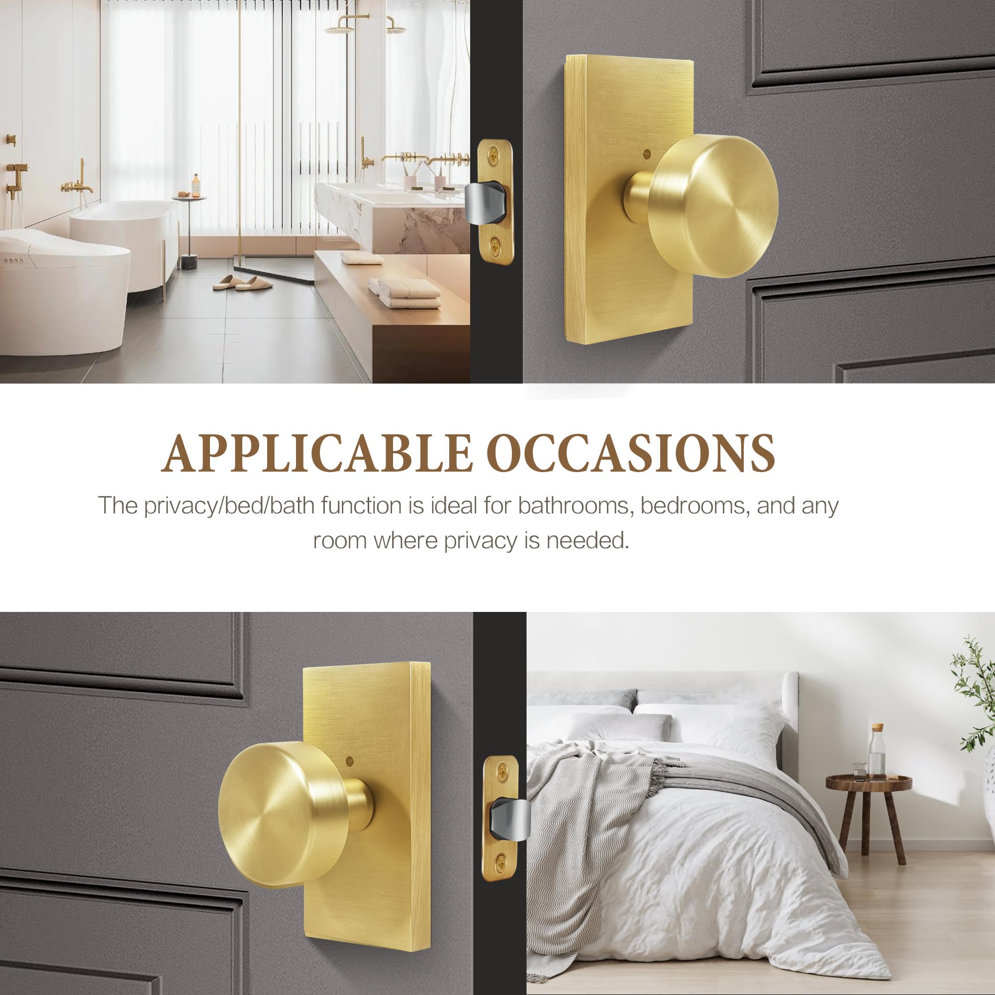 Satin Brass Privacy Door Knob with Lock -3