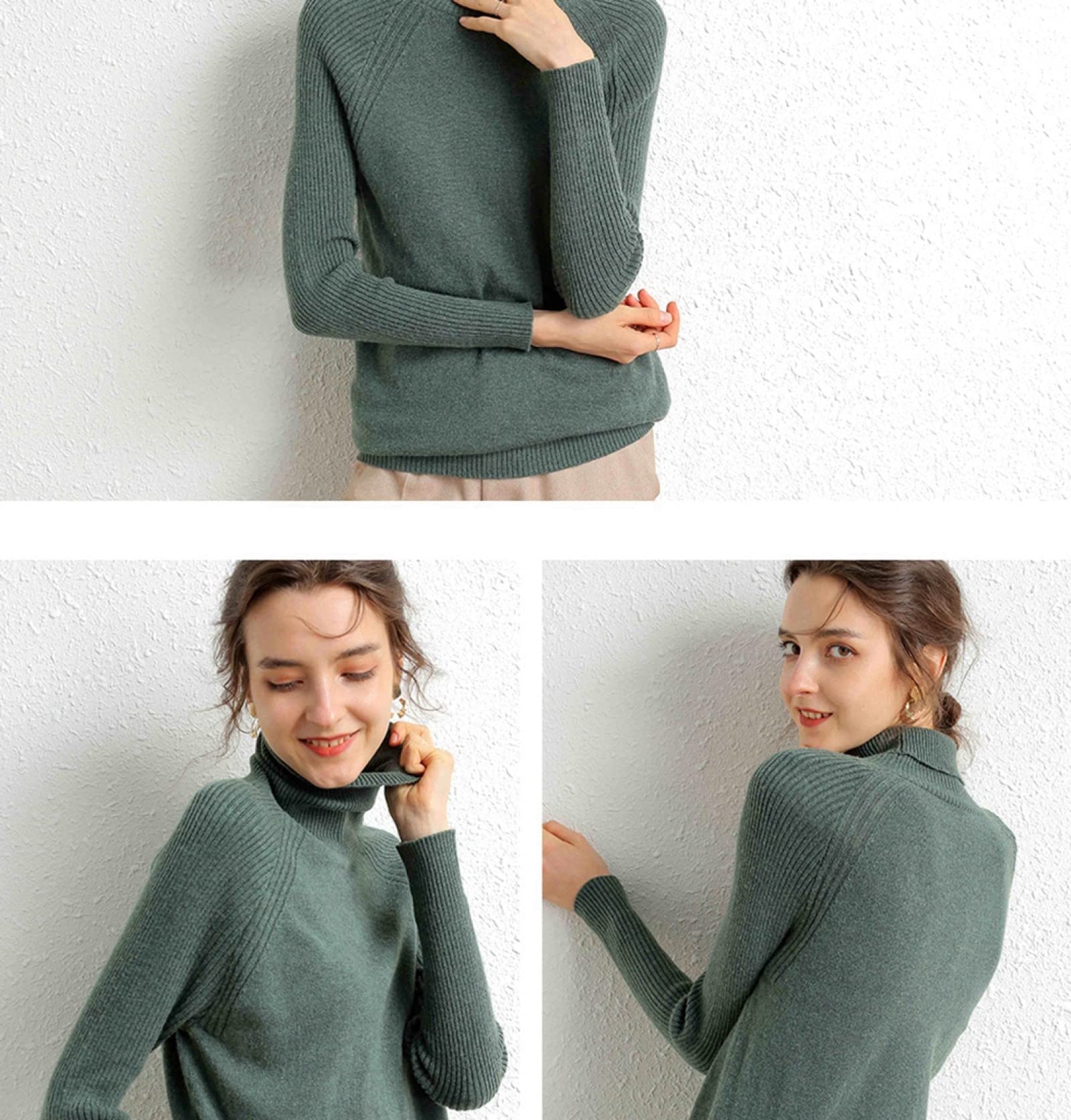 Suéter para Mujer,Señoras Elegantes Suéter De Cuello Alto 100% Cachemir Moda Color Sólido Tejido De Punto Delgado Suéter Delgado Otoño E Invierno Estiramiento Suéter De Calle Informal De Man