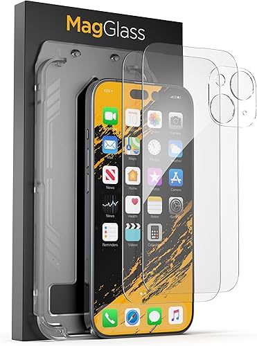 magglass Protector de pantalla compatible con iPhone 15 (paquete de 2) protector de lente de cámara, herramienta aplicadora sin burbujas (vidrio